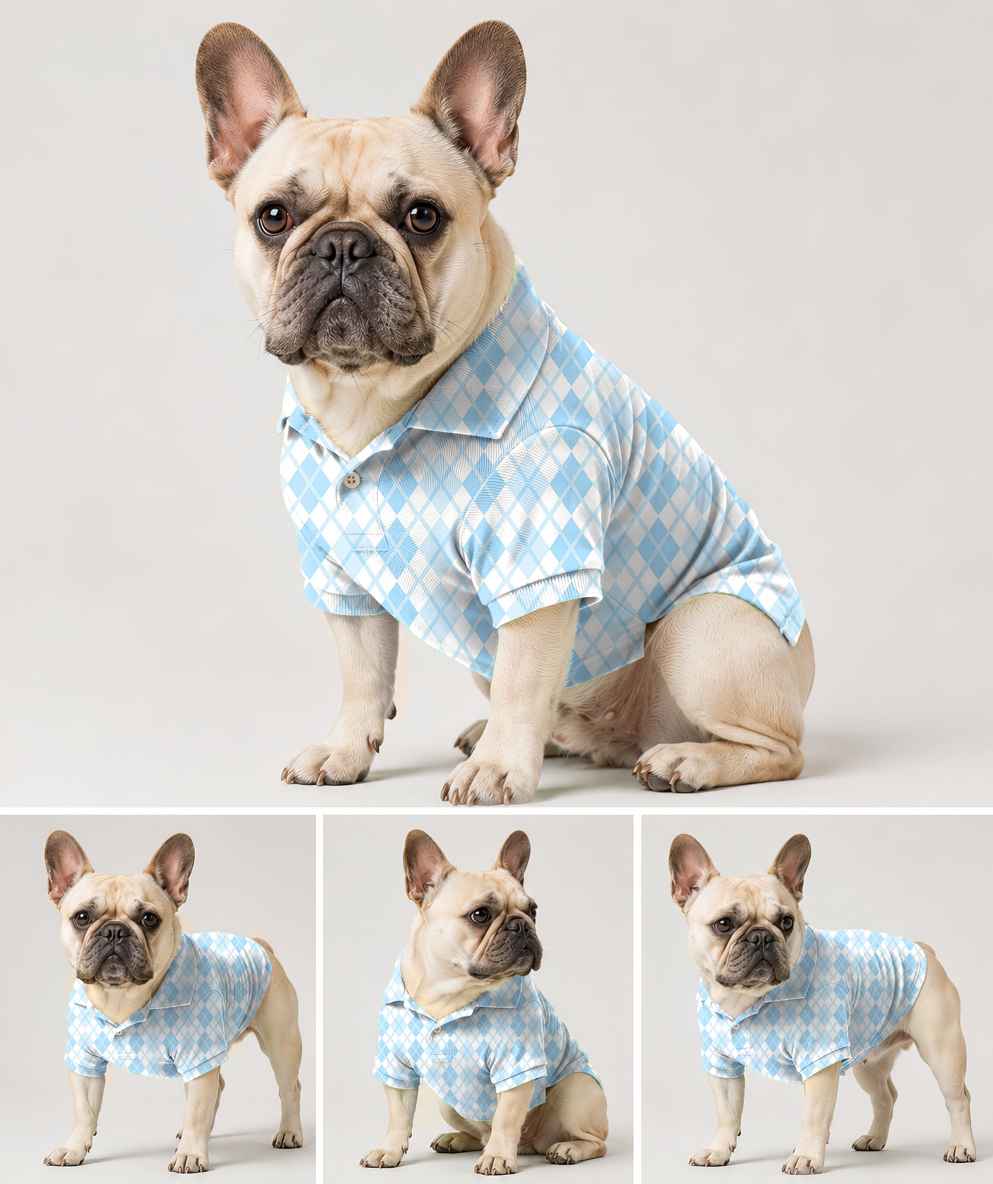 Argyle Dog's bule grid golf polo