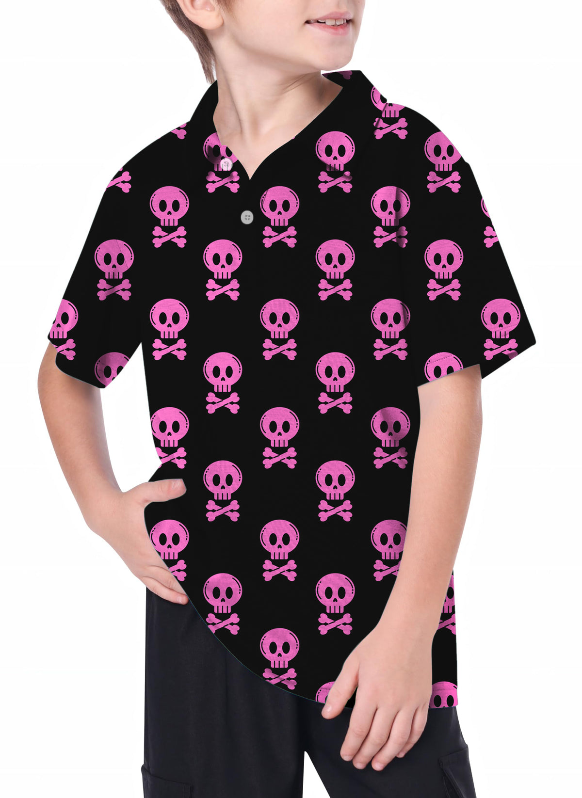 Youth Halloween Punk Skull Golf Polo