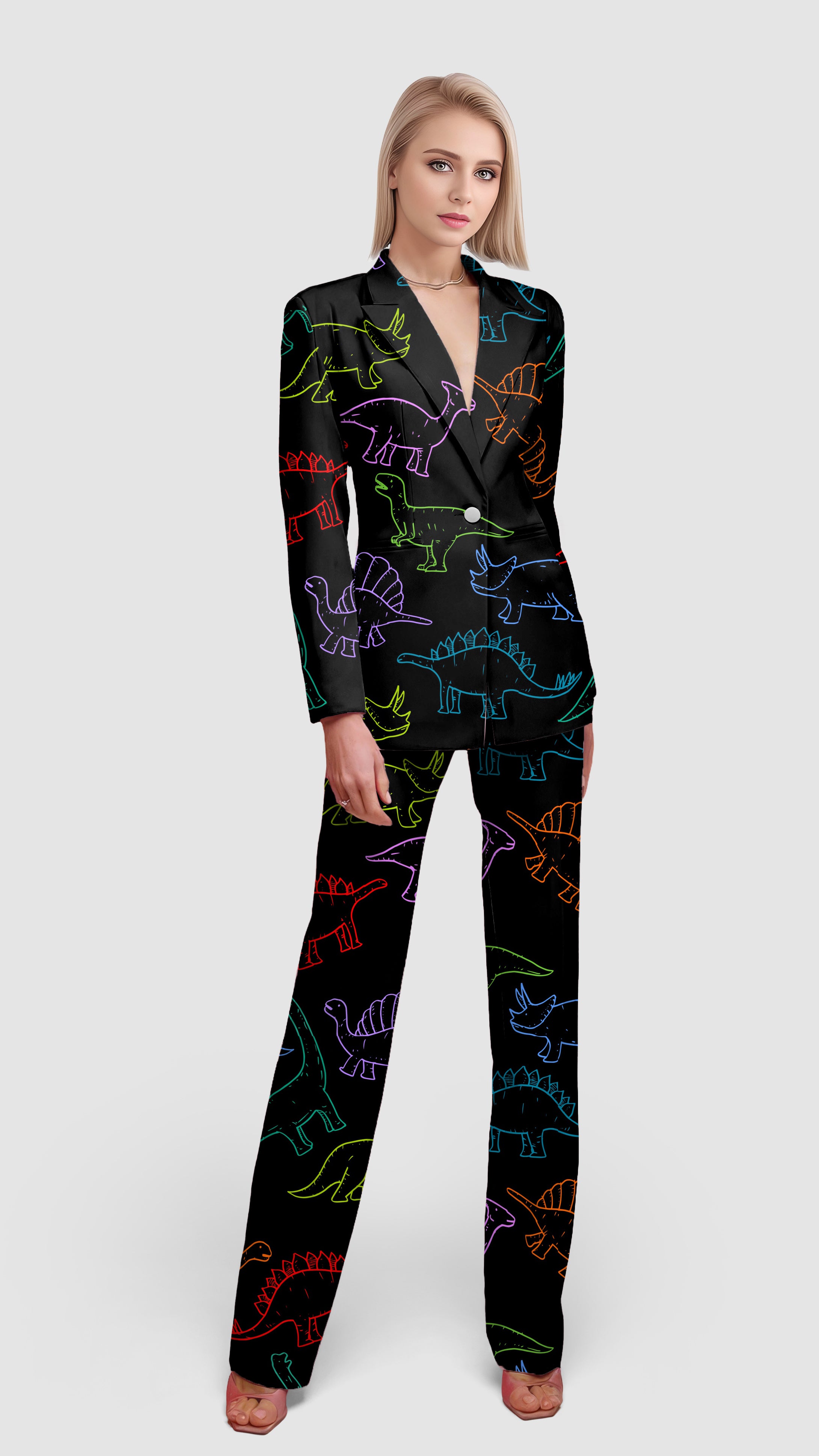 Electric Dinos-Women's Blazer Casual Work Office Blazer Suit set