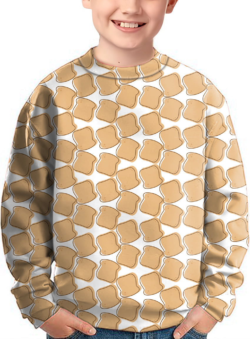 Kids Bread Life Crewneck Pullover with toasted bread pattern ugly sweater design