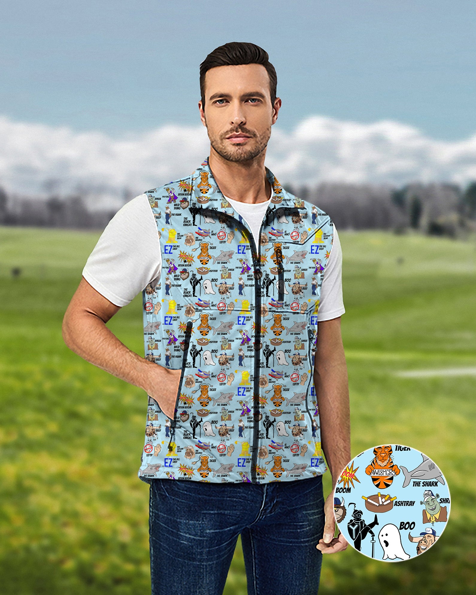Men's Professional Nicknames Big EZ Lightweight Softshell Vest Sleeveless Jacket for Golf Windproof Waterproof