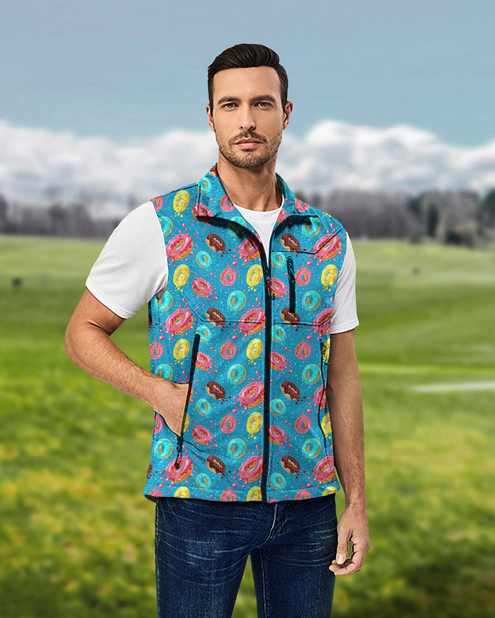Men's Hole In One Lightweight Softshell Vest Sleeveless Jacket for Golf Windproof Waterproof