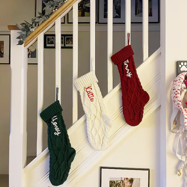 Hand Knitted Personalized Stockings embroidery Socks Merry Christmas Gift