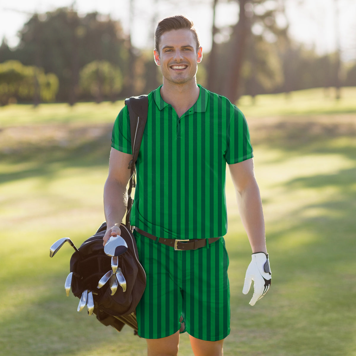 Men's Golf Set Polo+Shorts Vertical stripes on a watermelon