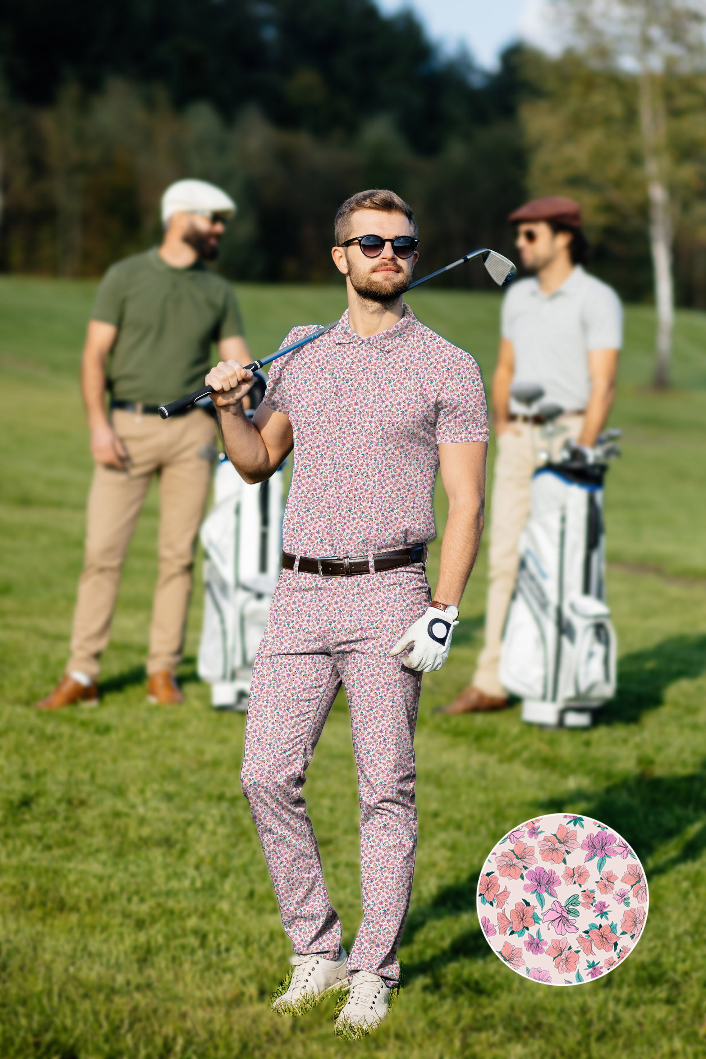 Men's Golf Set Polo+Pants Flower World
