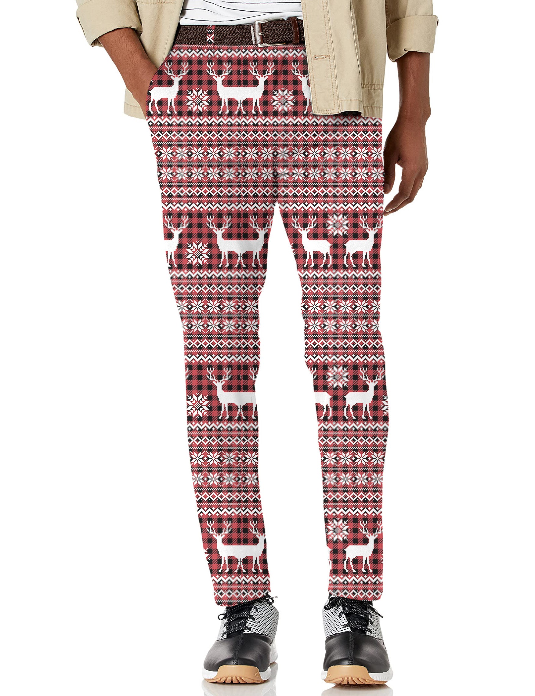 Men's Red Elk deer Christmas Stretch Golf pants trousers