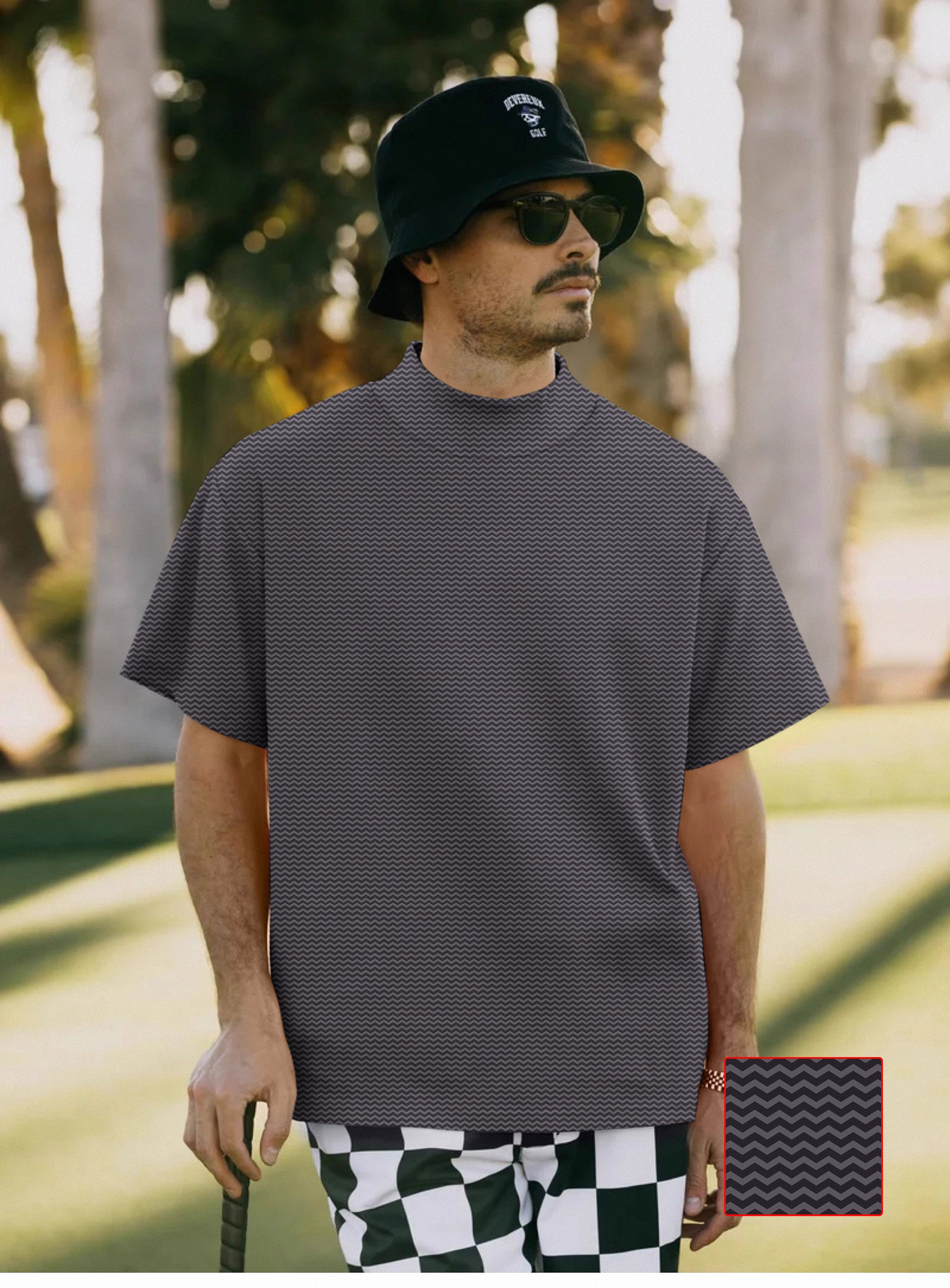 Men's brown waves pullover high neck short sleeve T-shirt golf uniform with custom logo option