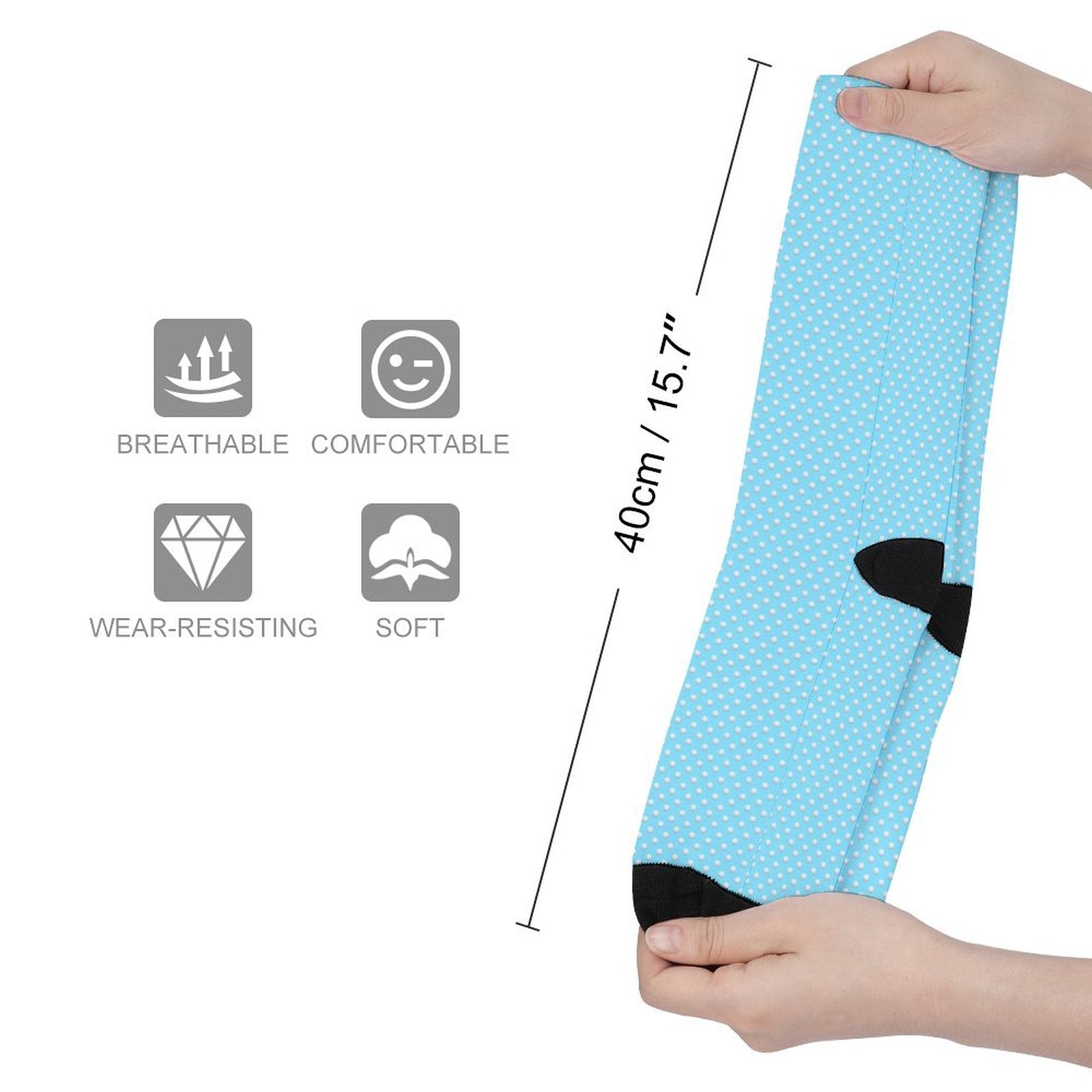 Blue golf ball printed socks held stretched, breathable, comfortable, wear-resistant, and soft crew socks, 40cm long, unisex gift idea