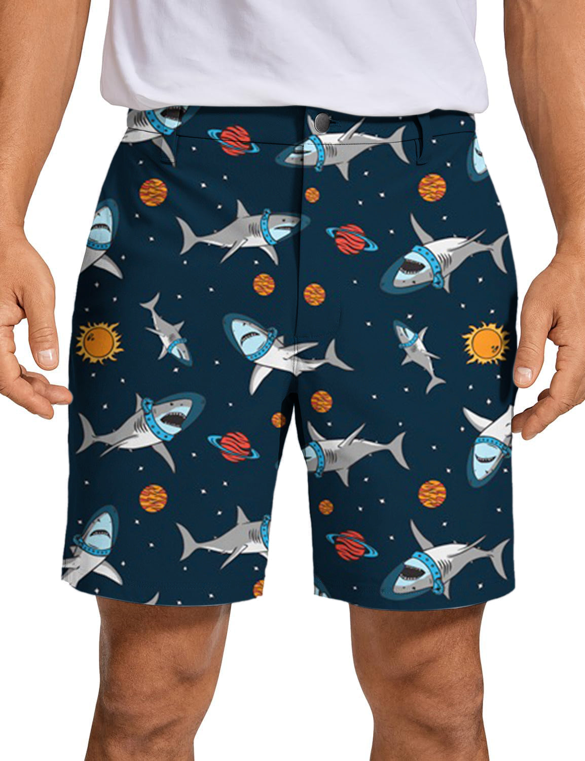 Men Sharks in Space Golf Shorts
