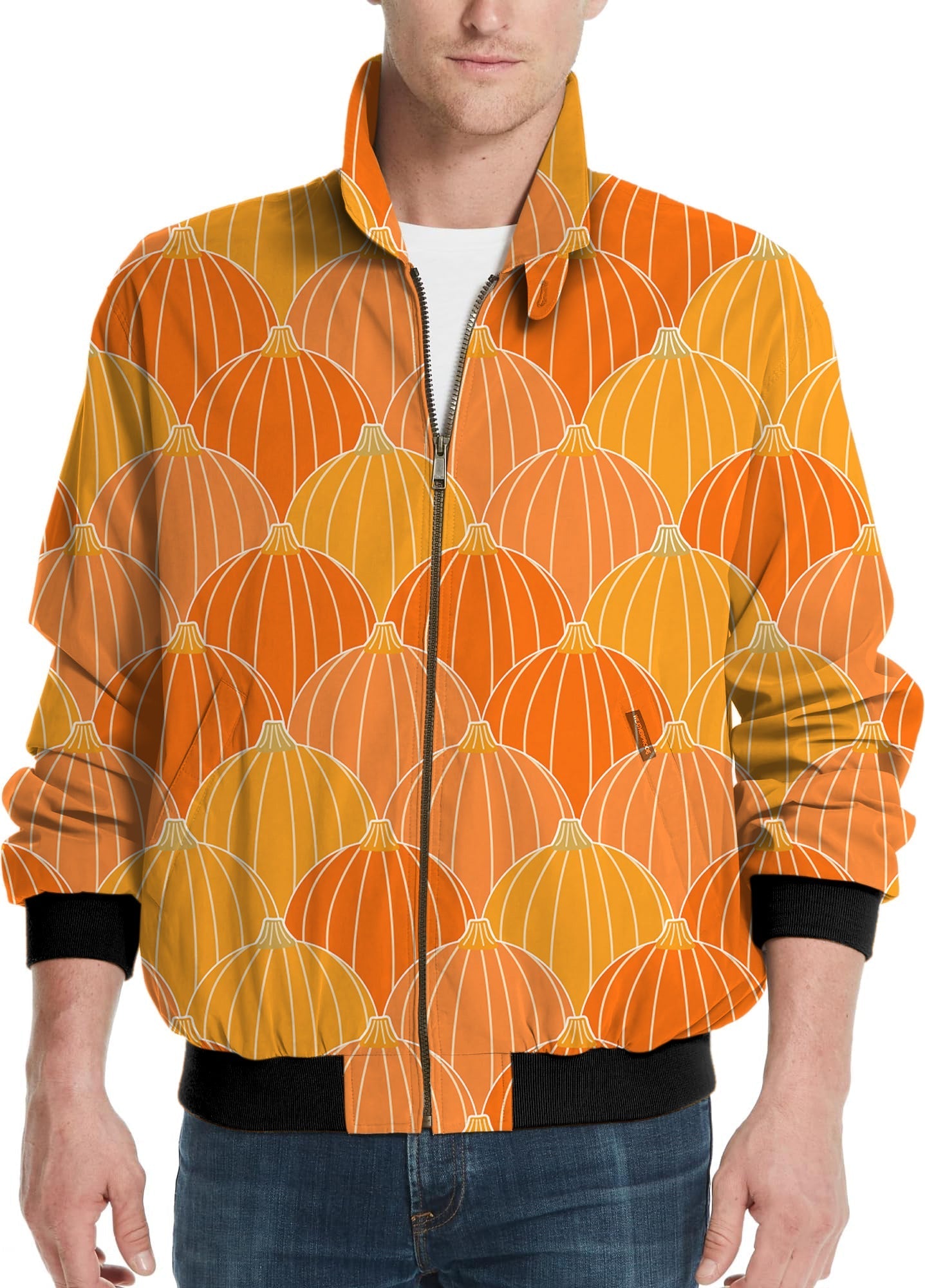Men's Halloween Thanksgiving Pumpkin Bones golf windbreaker jacket with pumpkin pattern