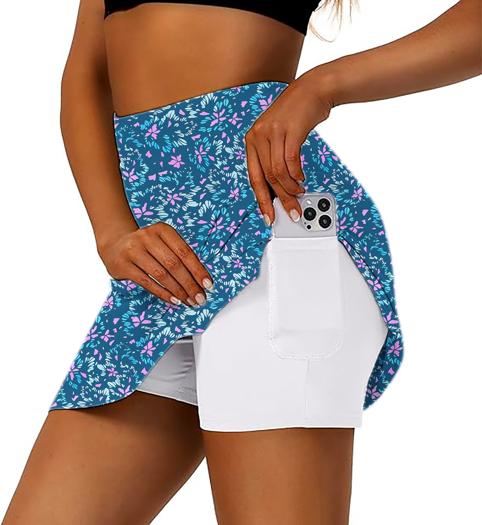 Blooming Blue Women's Athletic Golf Skorts Flared Skirts