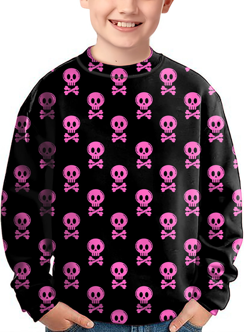 Halloween Punk Skull Crewneck Pullover Kids Ugly Sweater
