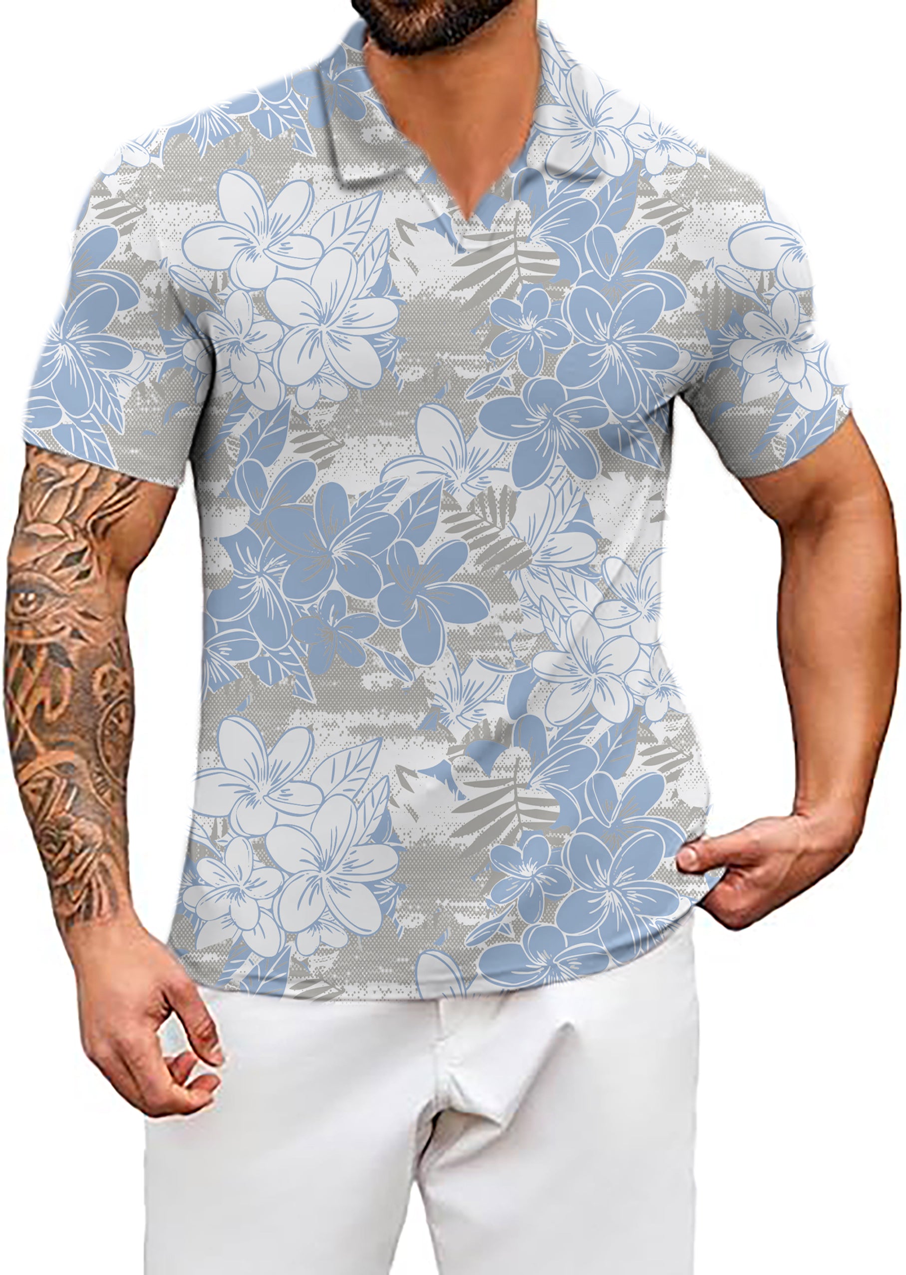 Men's Tropical Mist V Neck Golf Polo Shirts