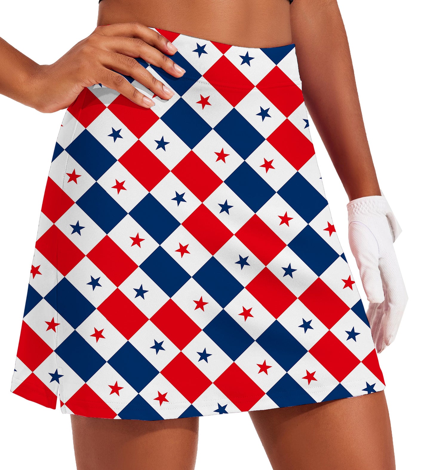 Women's Argyle US Star flag Golf Skirts Inner Shorts Pocket