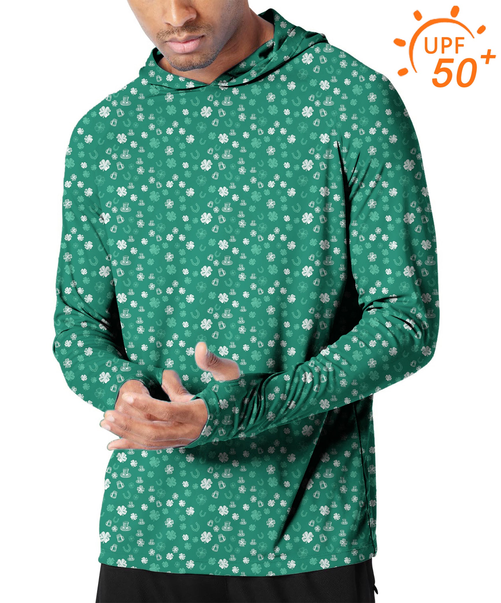 Men's Outdoor Green beer clover leaf St. Patrick's Day Golf Sun Protection Slim Fit hoodies