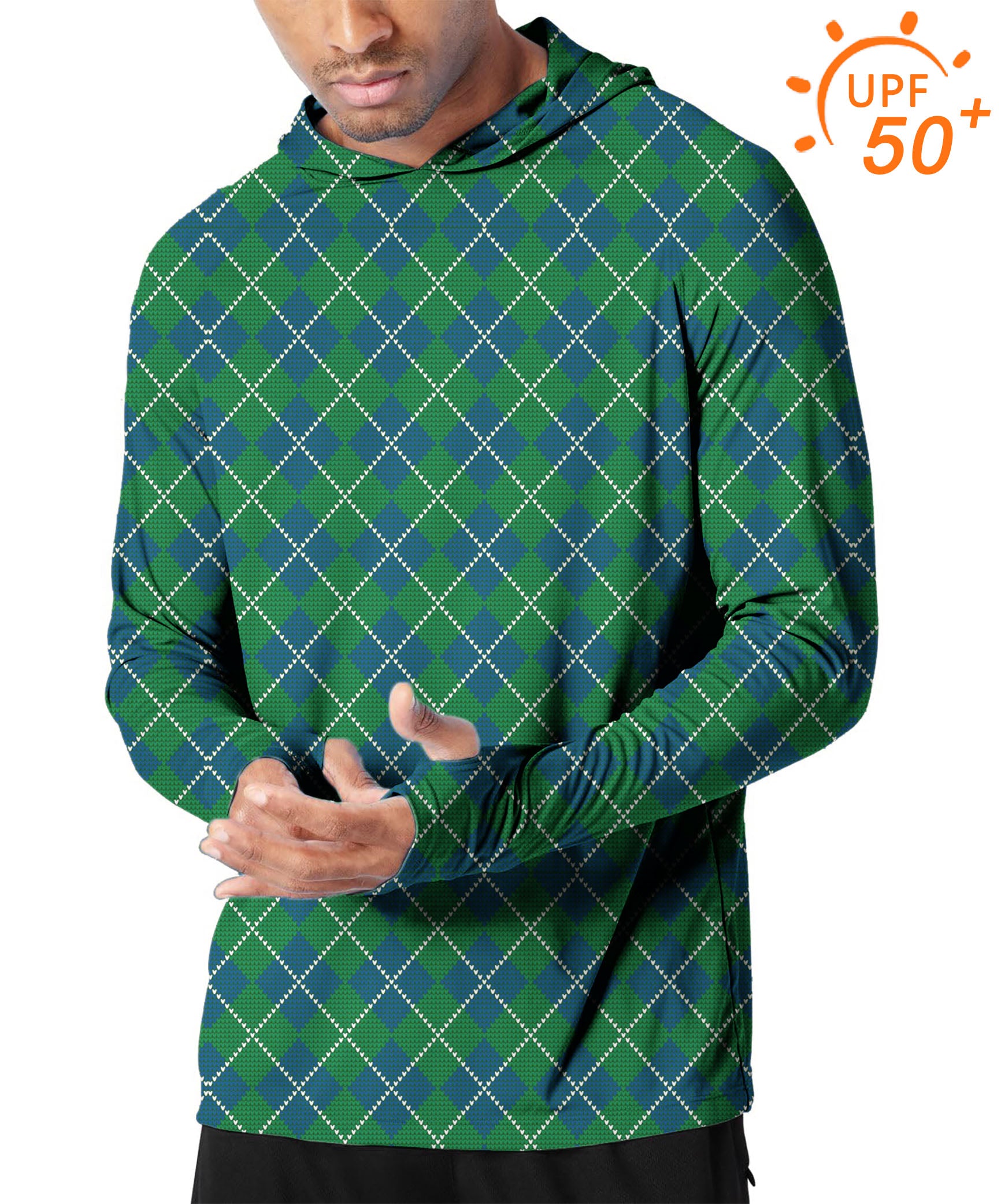 Men's Outdoor Green grid Golf Sun Protection Slim Fit hoodies