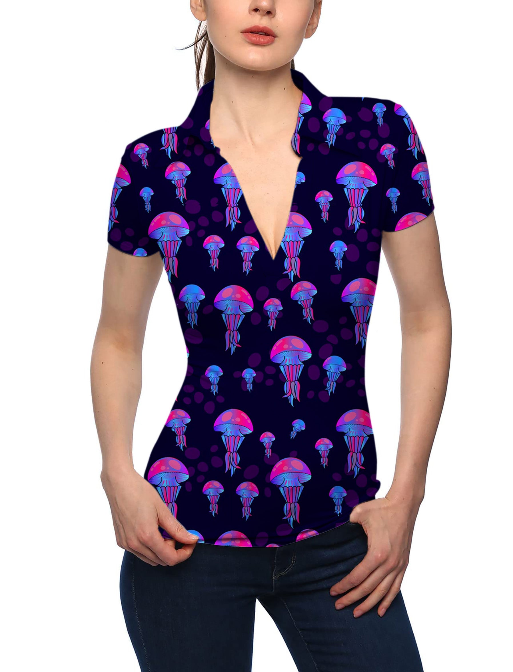 Women's Electric Jelly V Neck Golf Polo