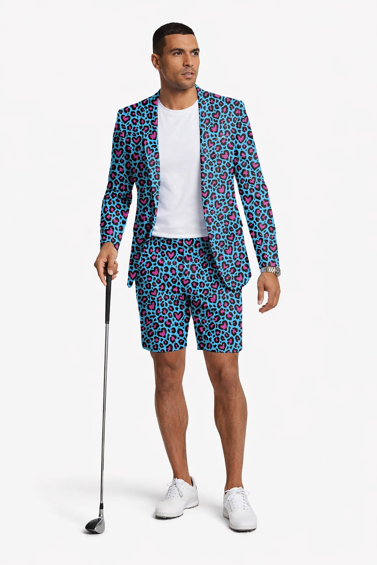 Pink leopard print Men's Party Costumes-Theme Party 2pcs Suit set-Blazer Shorts