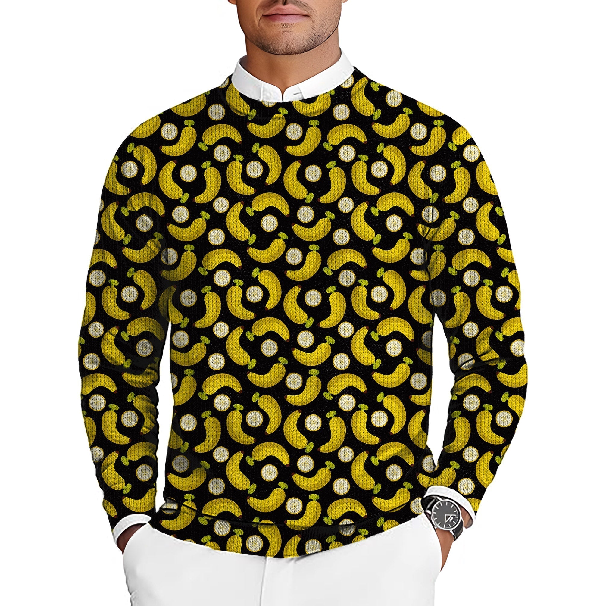Men's Halloween Bananas and Banana Peels golf crewneck pullover sweater with custom team options