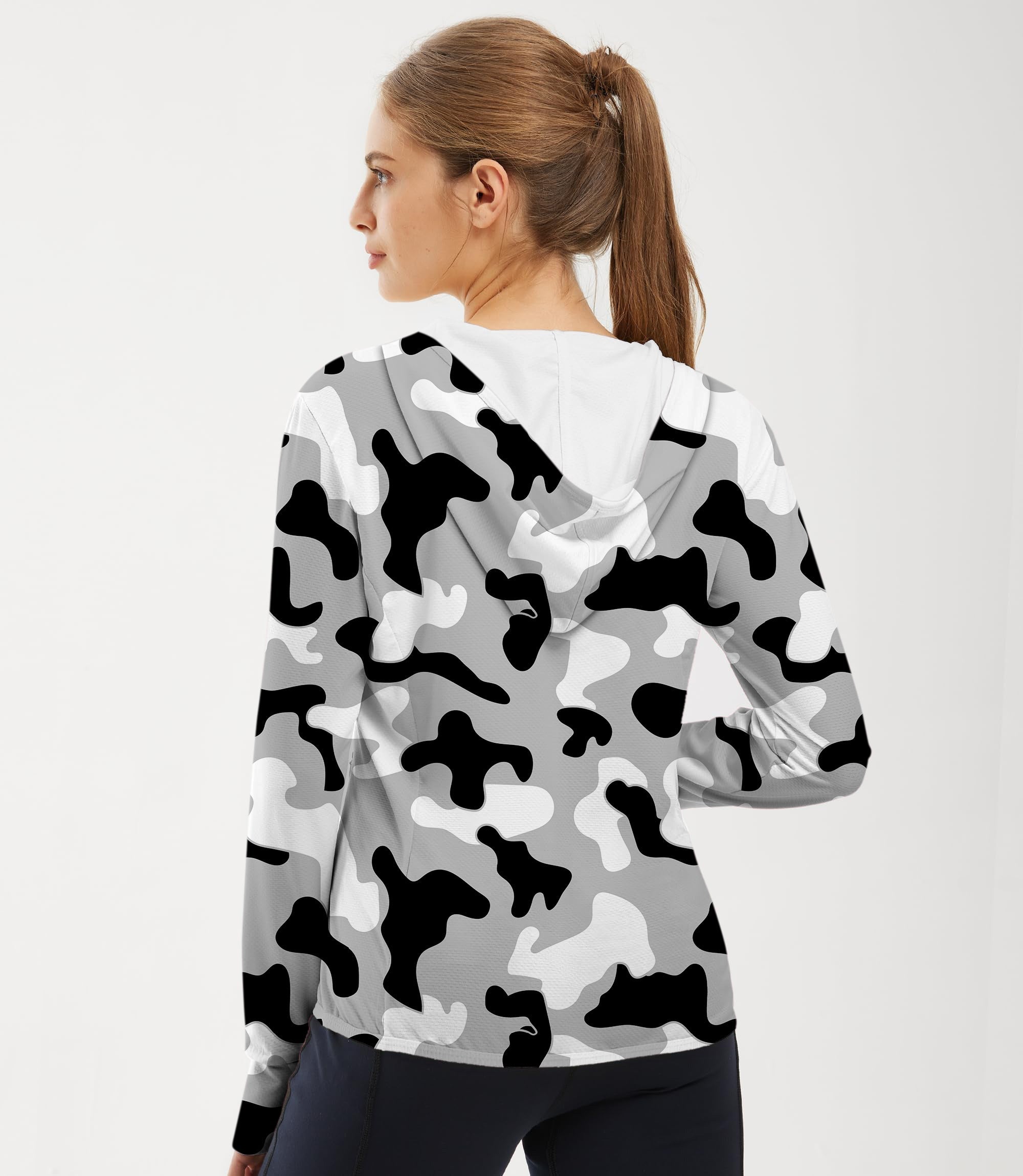 Women's outdoor grey camouflage slim fit zip hoodie for golf sun protection