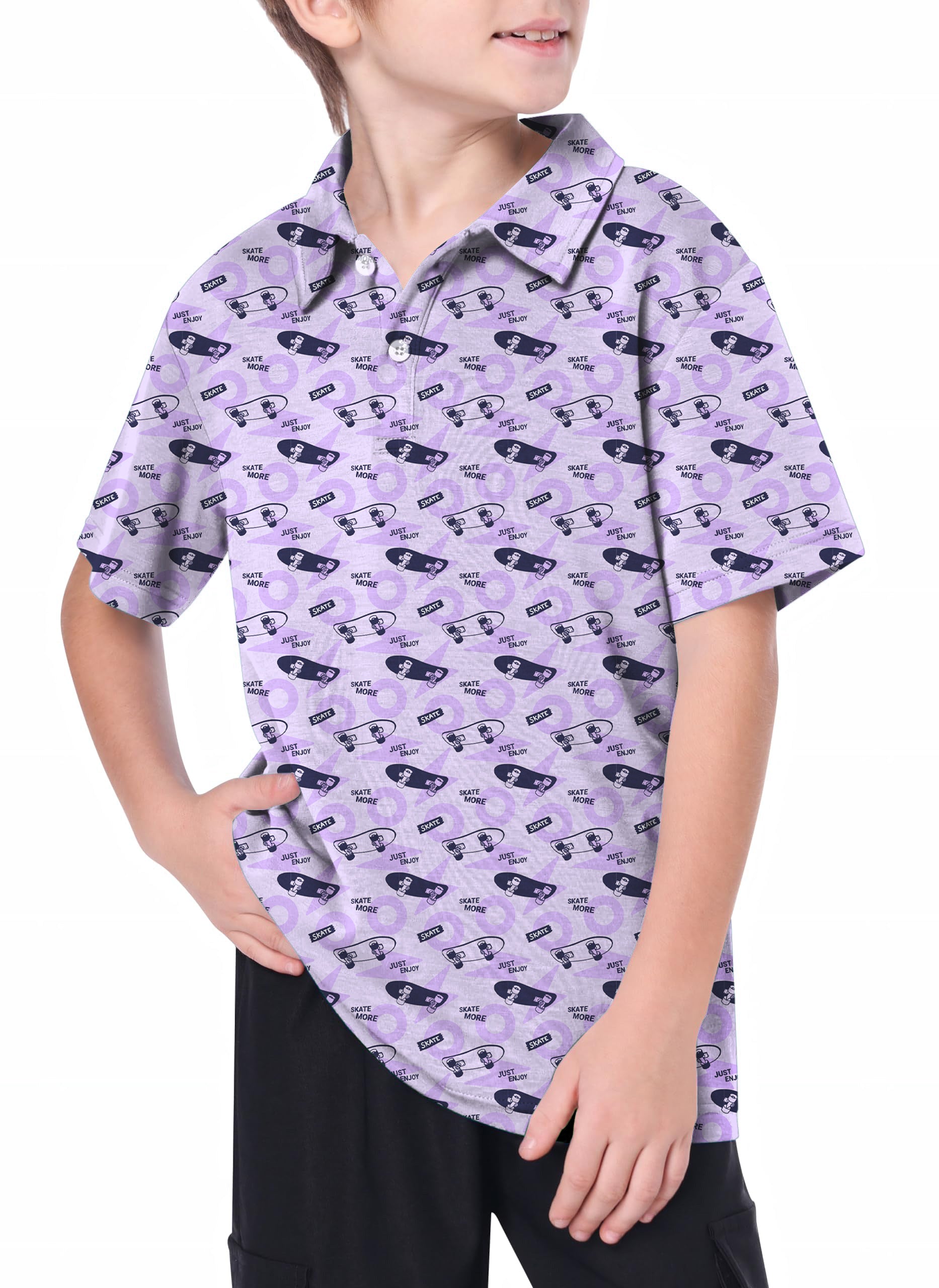Youth purple golf polo shirt with stretch and moisture-wicking fabric for kids