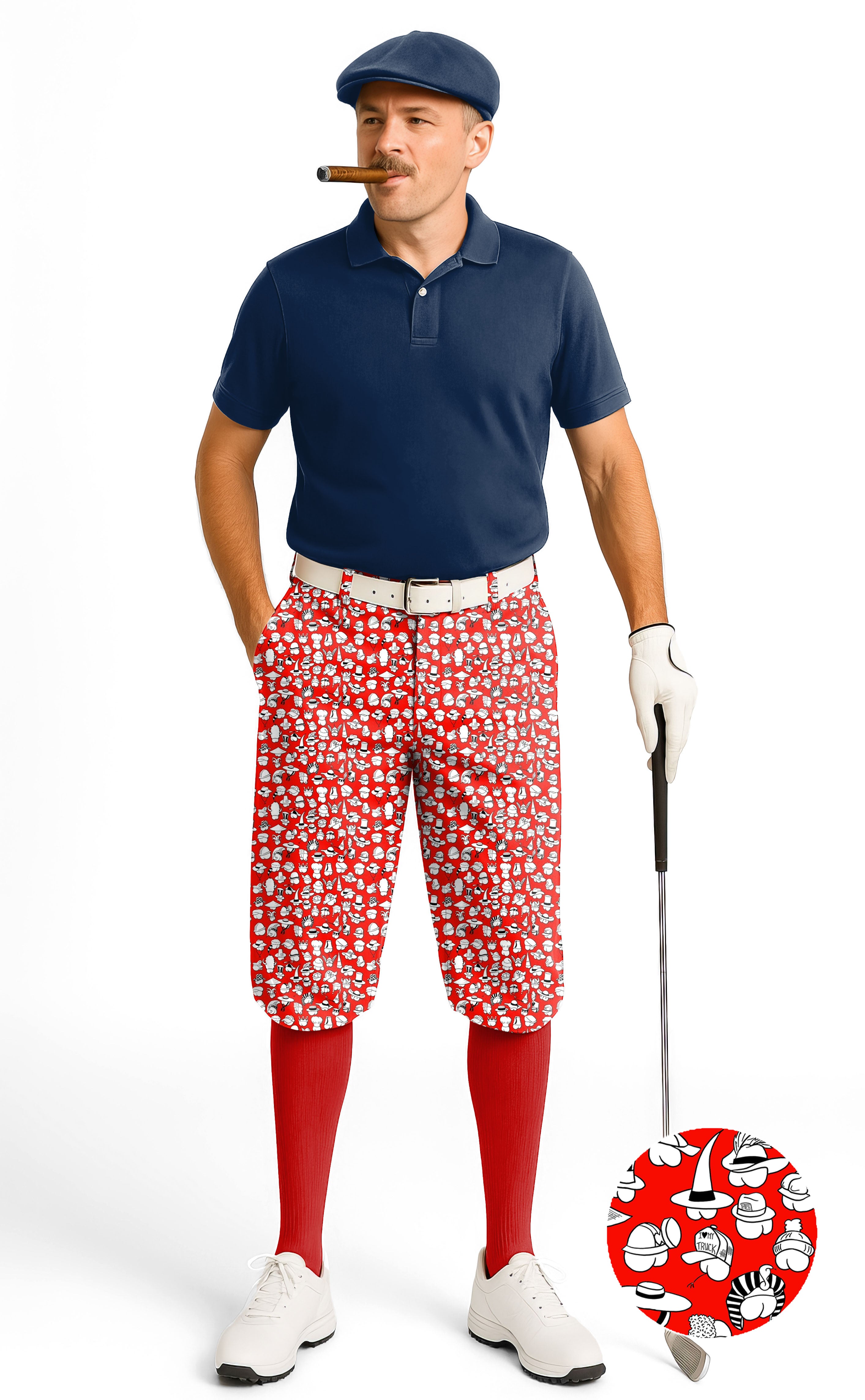 Red Versatile Hips Designer style Men's Golf Knickers Pants