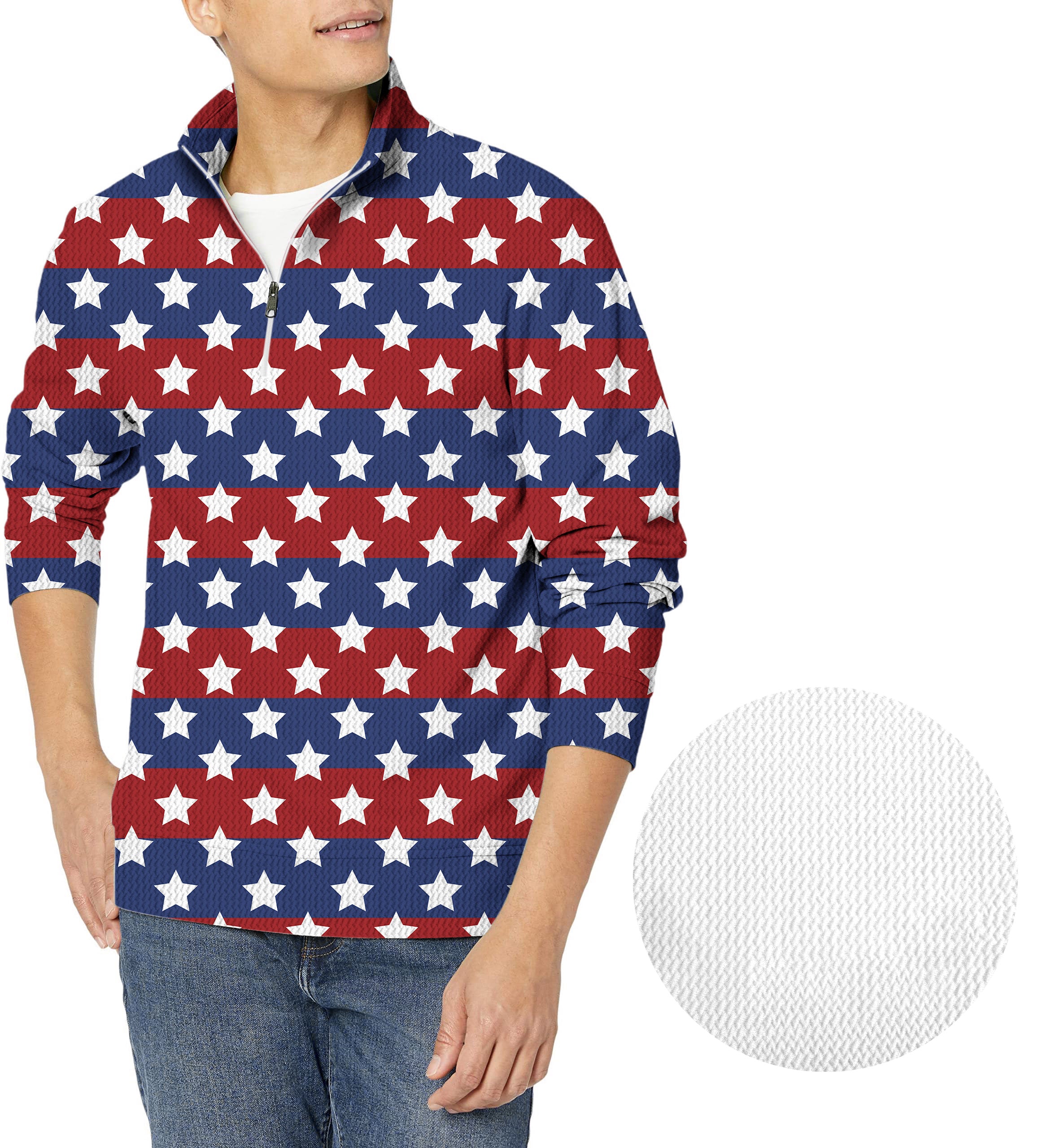 US Flag Stars-Men's Golf Waffle Zipper Pullover