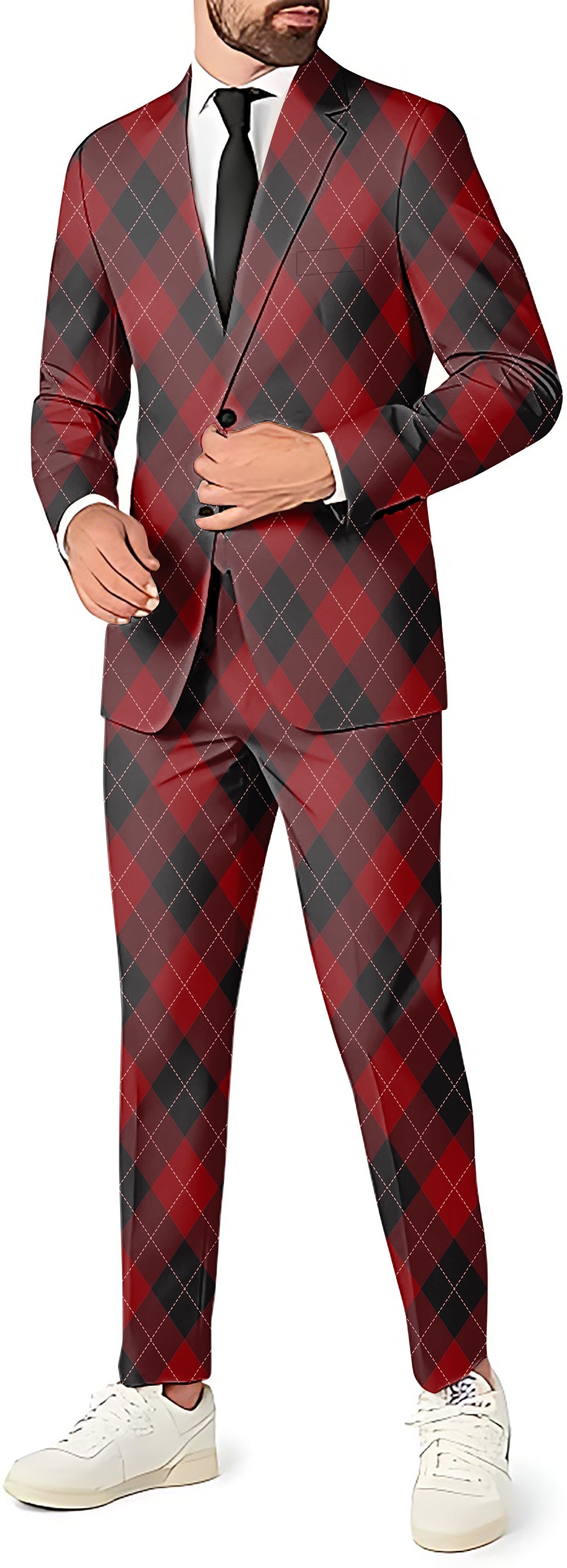 Men's Party Costumes red argyle blazer and pants suit set