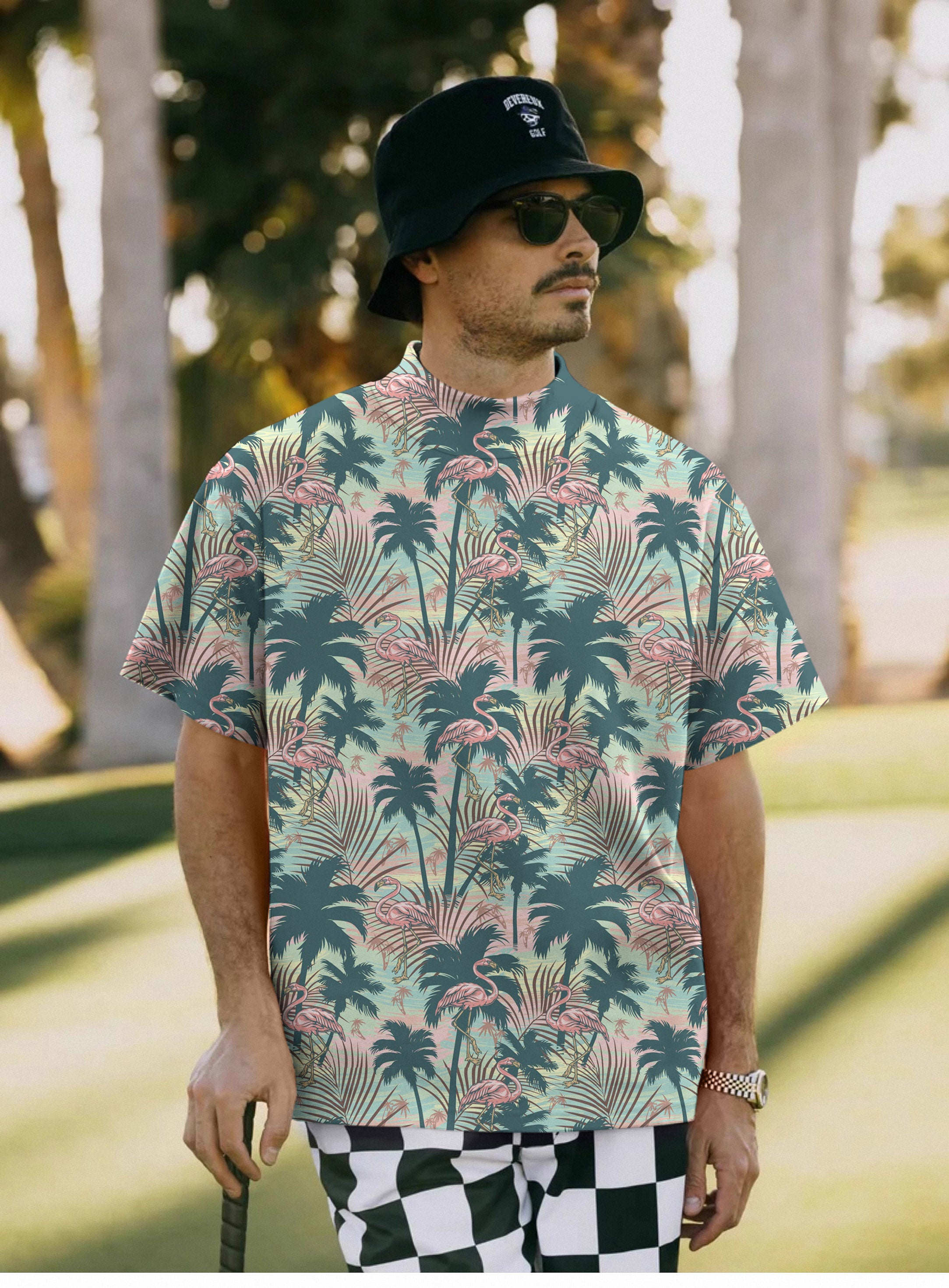 Men's Dazed Flamingo Pullover High neck Long/Short sleeve T-Shirt