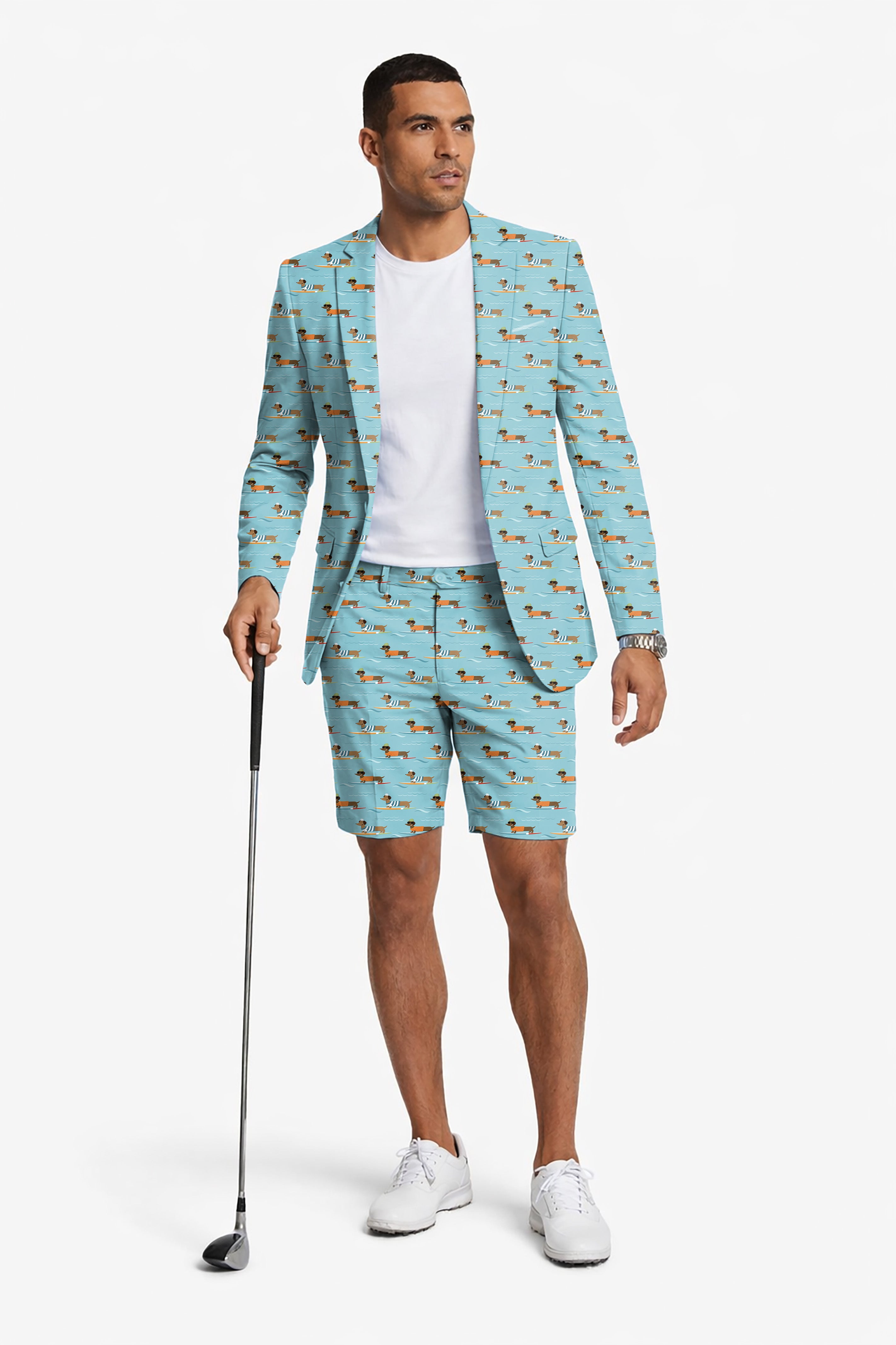 Dachshund Surfing Men's Party Costumes-Theme Party 2pcs Suit set-Blazer Shorts