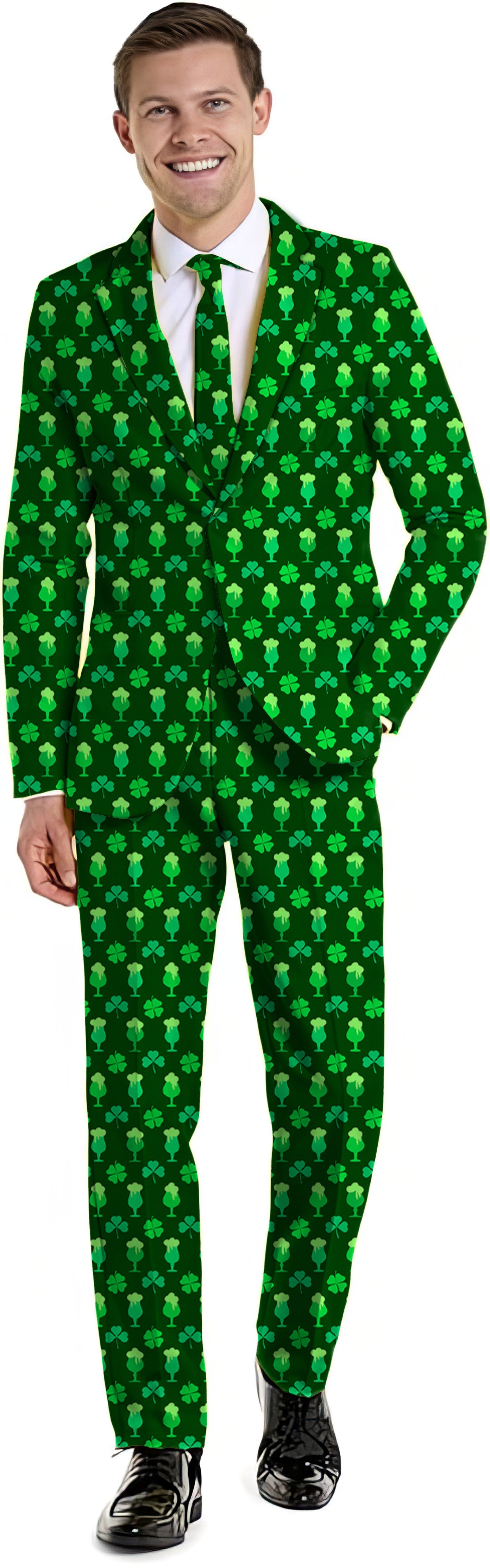 Men's St. Patrick's Day suit with green beer clover blazer and pants set