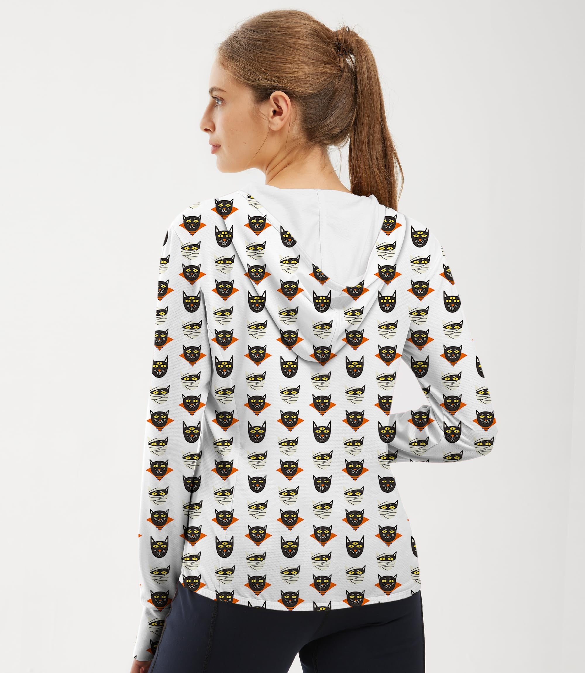 Women's outdoor Halloween mummy cat slim fit zip hoodie with sun protection and thumb holes