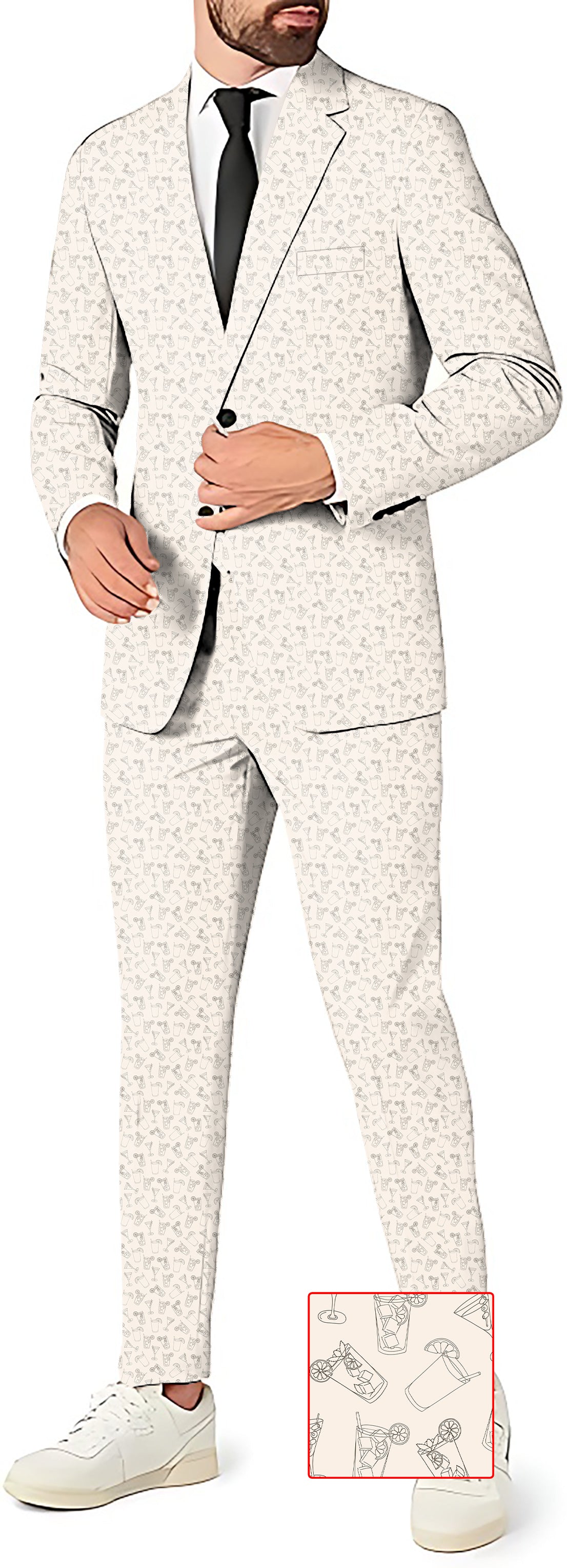 Beige Juice Men's Party Costume with blazer, pants, and vest in light patterned fabric