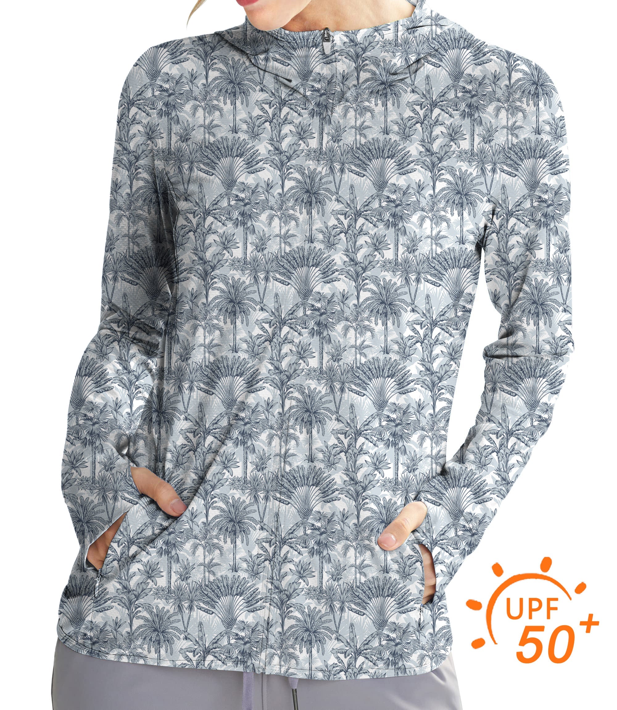 Women's Outdoor Twilight slim fit zip hoodie with palm print and UPF 50+ sun protection