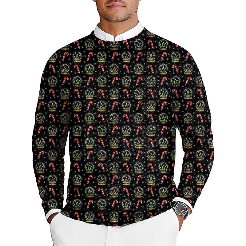 Men's Christmas decoration snowball golf crewneck pullover sweater with candy cane and holiday design