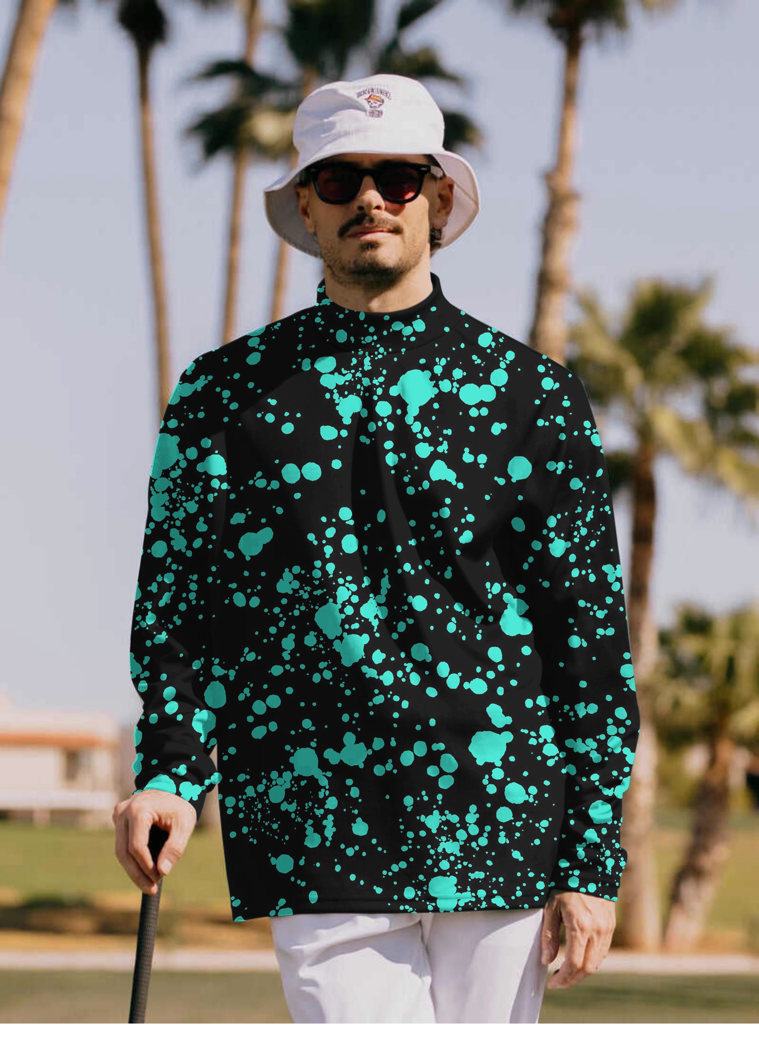 Men's Lake Blue spot Pullover High neck Long/Short sleeve T-Shirt