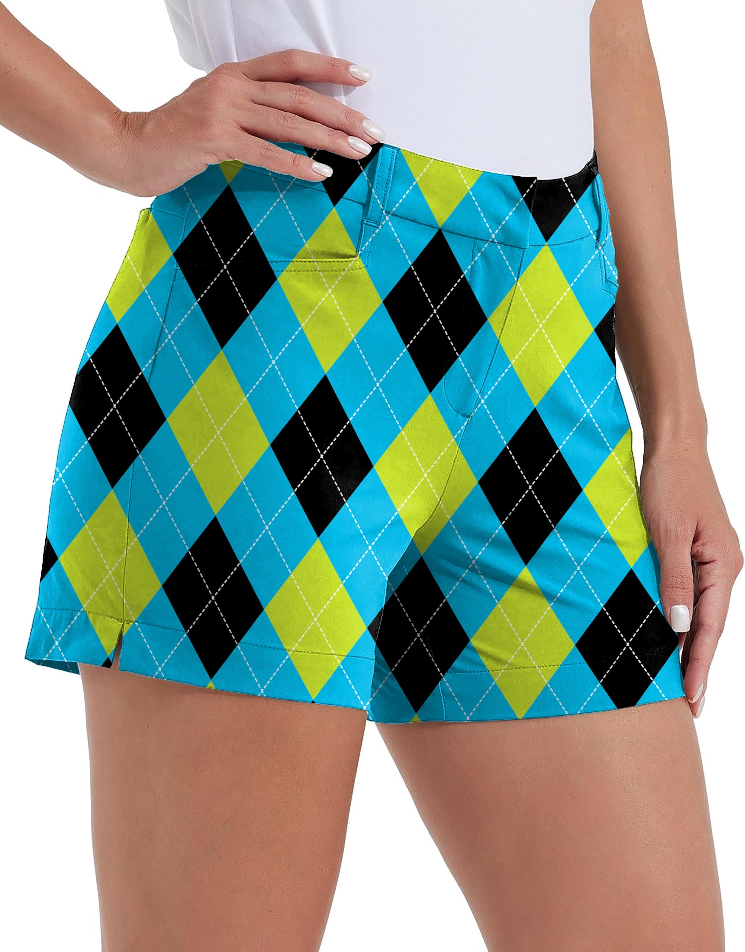 Halloween black green blue white argyle women's quick-dry golf shorts with pockets