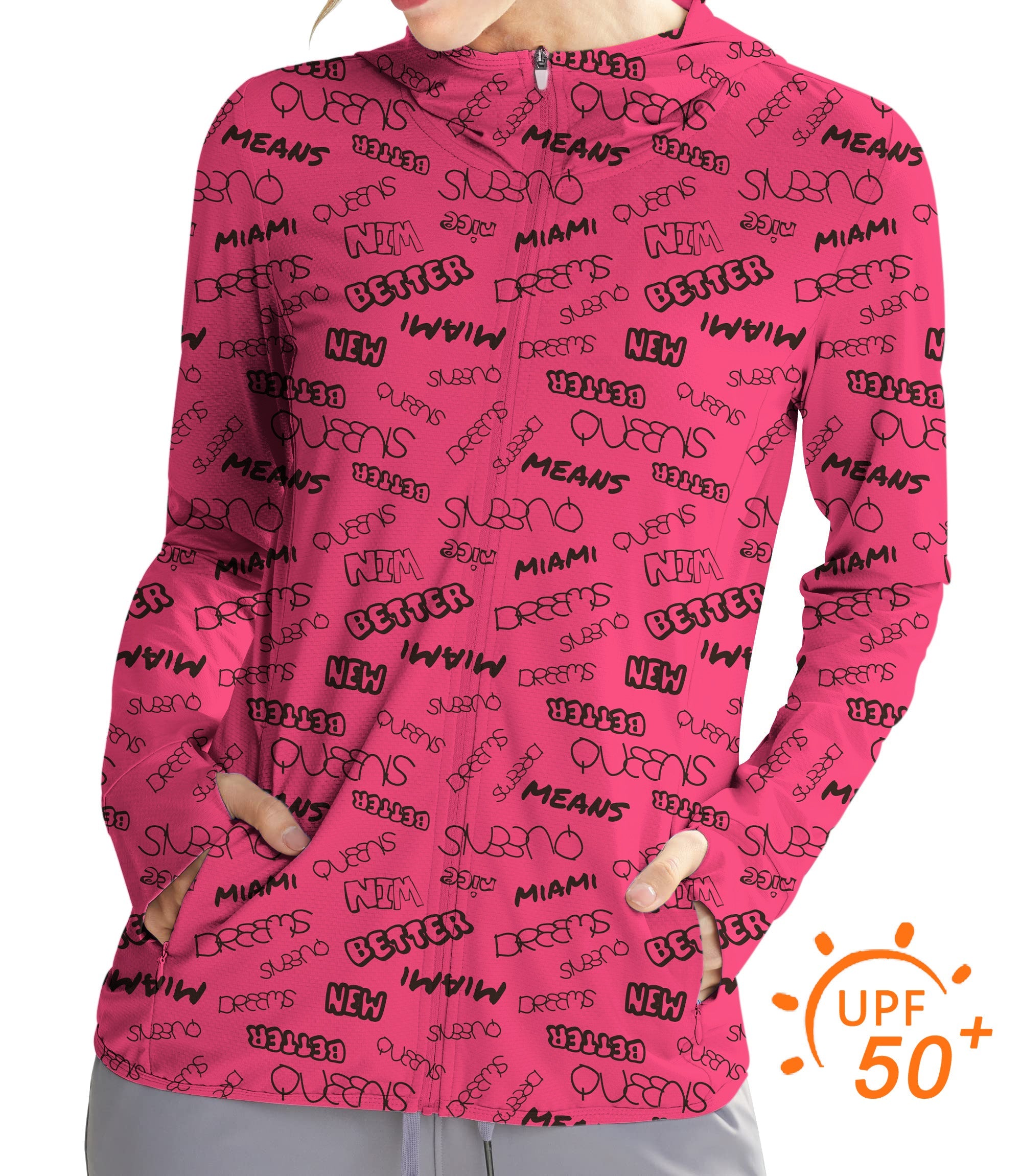 Women's outdoor sun protection slim fit zip hoodie with UPF 50+ for golf and outdoor activities