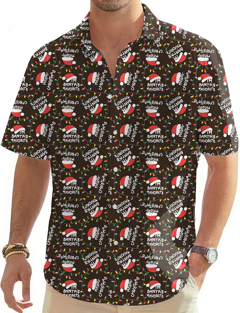 men's Hawaiian Christmas hat print golf button-down shirt