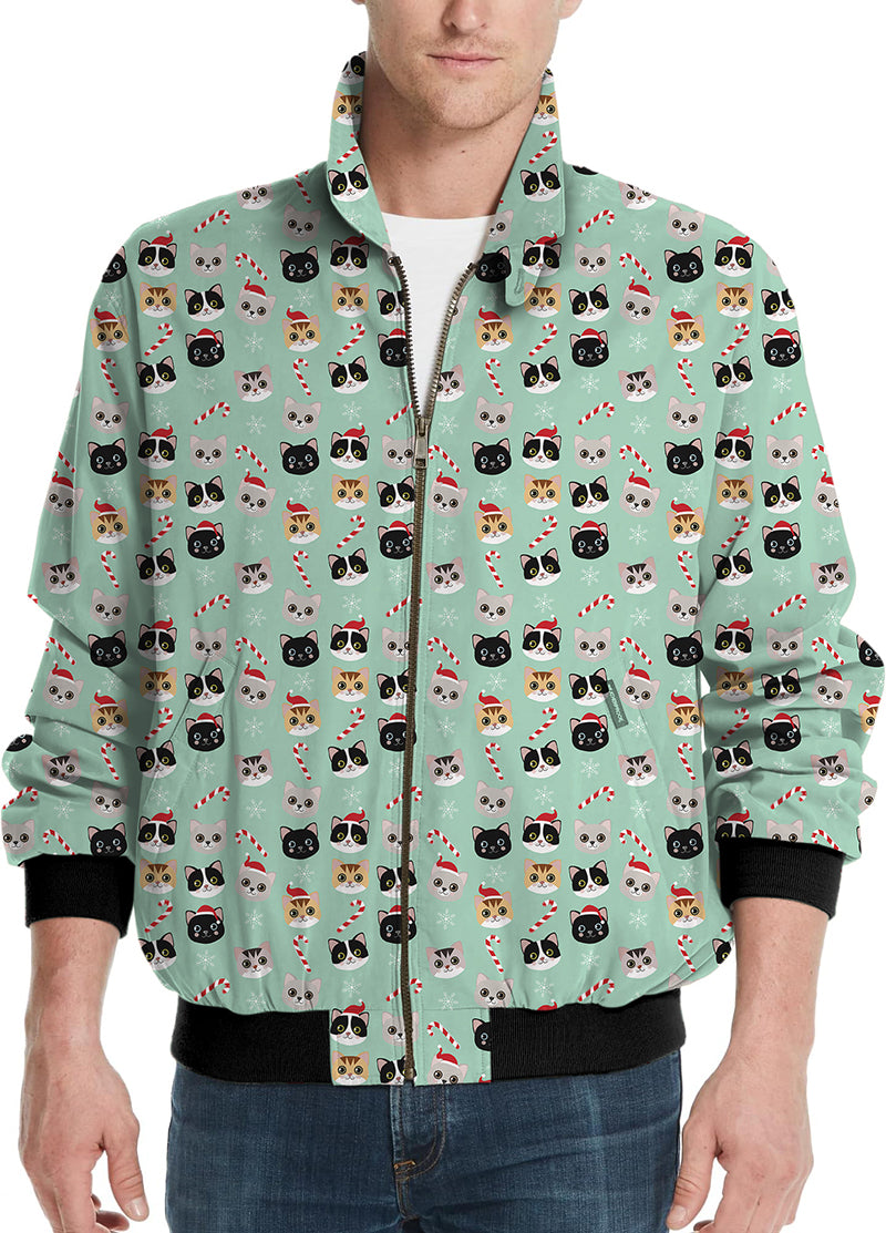 Men's Christmas cat golf windbreaker light jacket with festive cat pattern
