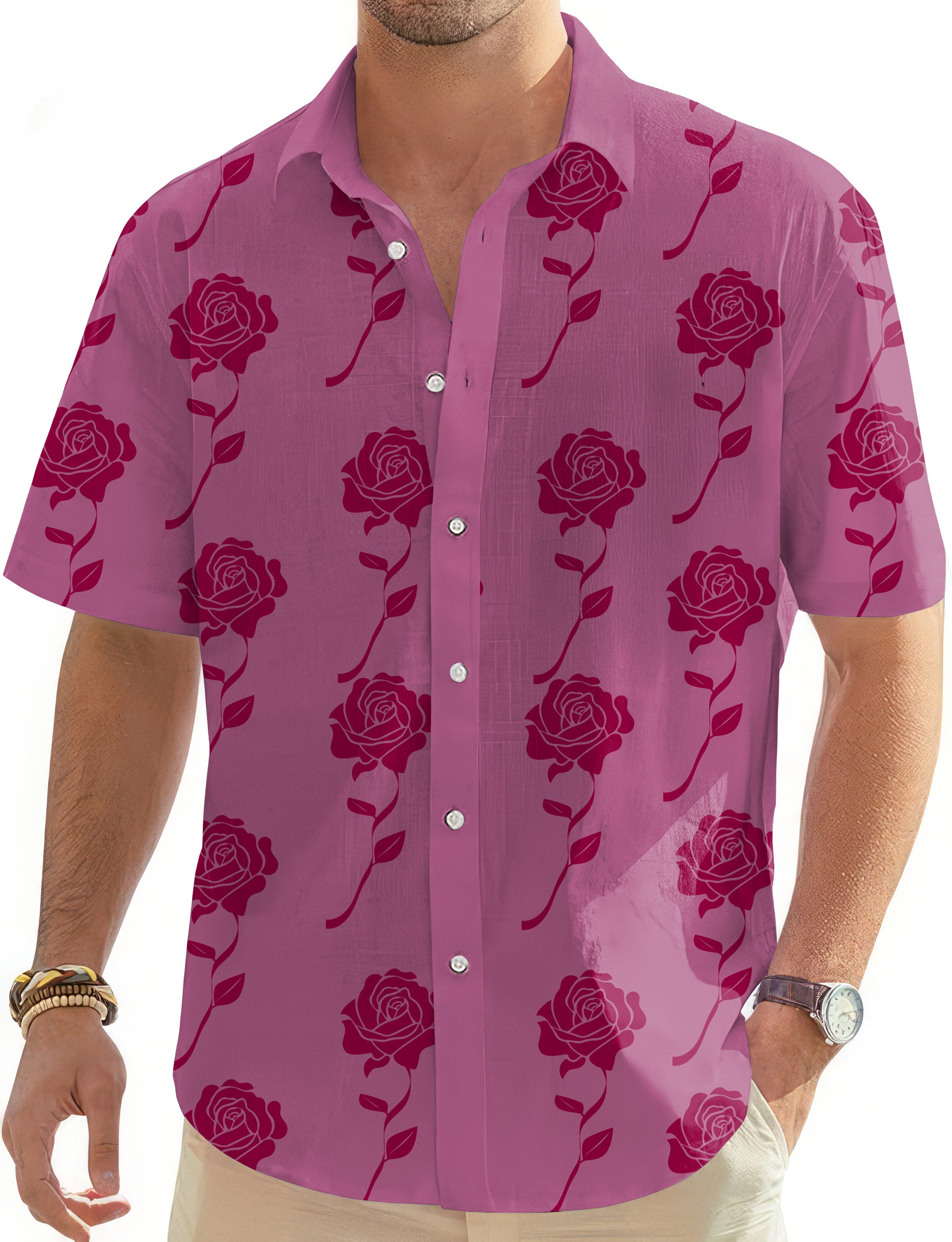 Red Roses Limited Edition Men's Golf Hawaiian Shirts Button Down Shirt