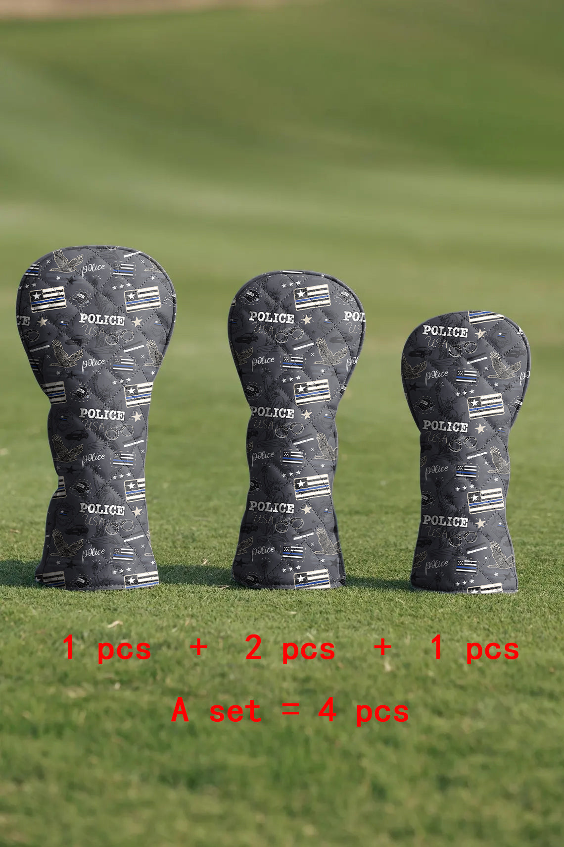 USA police flag Quilting Golf Cover Set Digital Printing Sewing The Perfect Gift For Your Favorite Team 4 Pcs Set