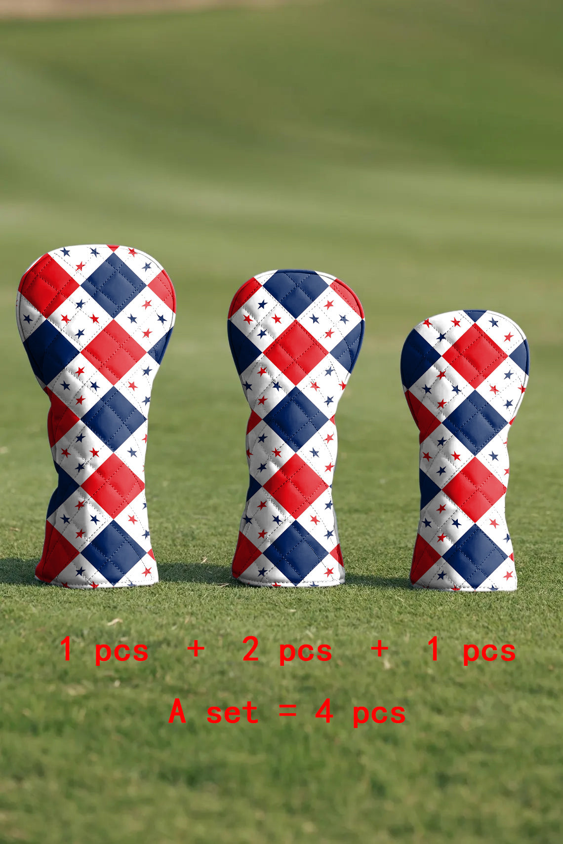 Argyle US Star flag Quilting Golf Cover Set Digital Printing Sewing The Perfect Gift For Your Favorite Team 4 Pcs Set