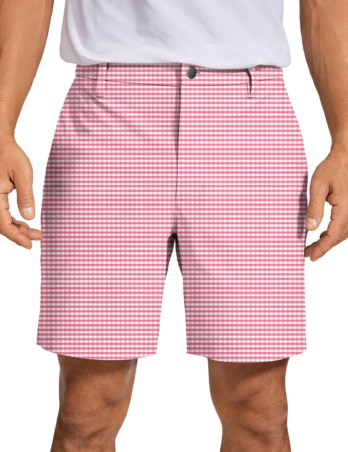Men's Pink striped and checkered squares Golf Shorts