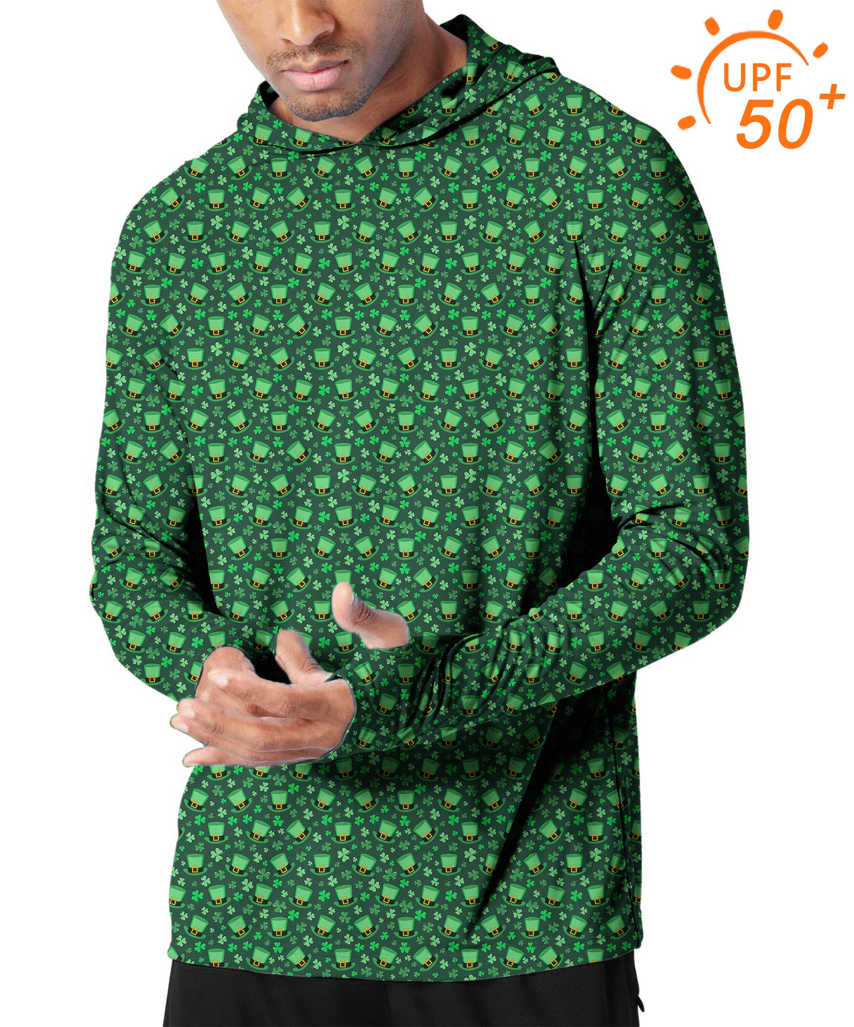 Men's Outdoor Leprechaun hat clover leaf St. Patrick's Day Golf Sun Protection Slim Fit hoodies