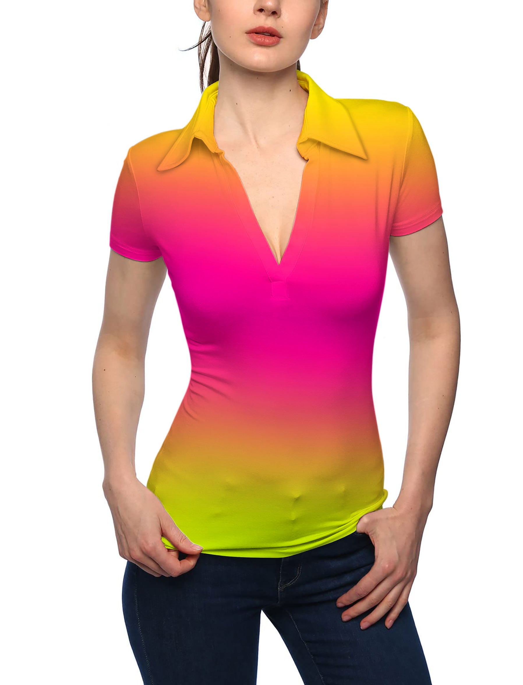Women's Neon Gradients V Neck Golf Polo