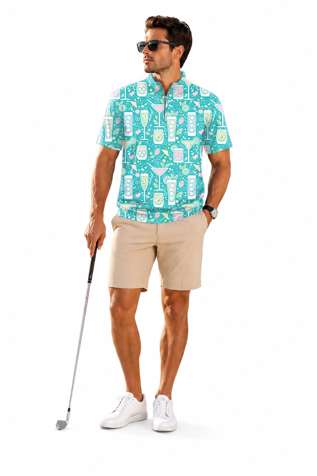 Men's Short Sleeve Quarter Zip Golf Pullover Cocktails-Hello-Summer Embroidery
