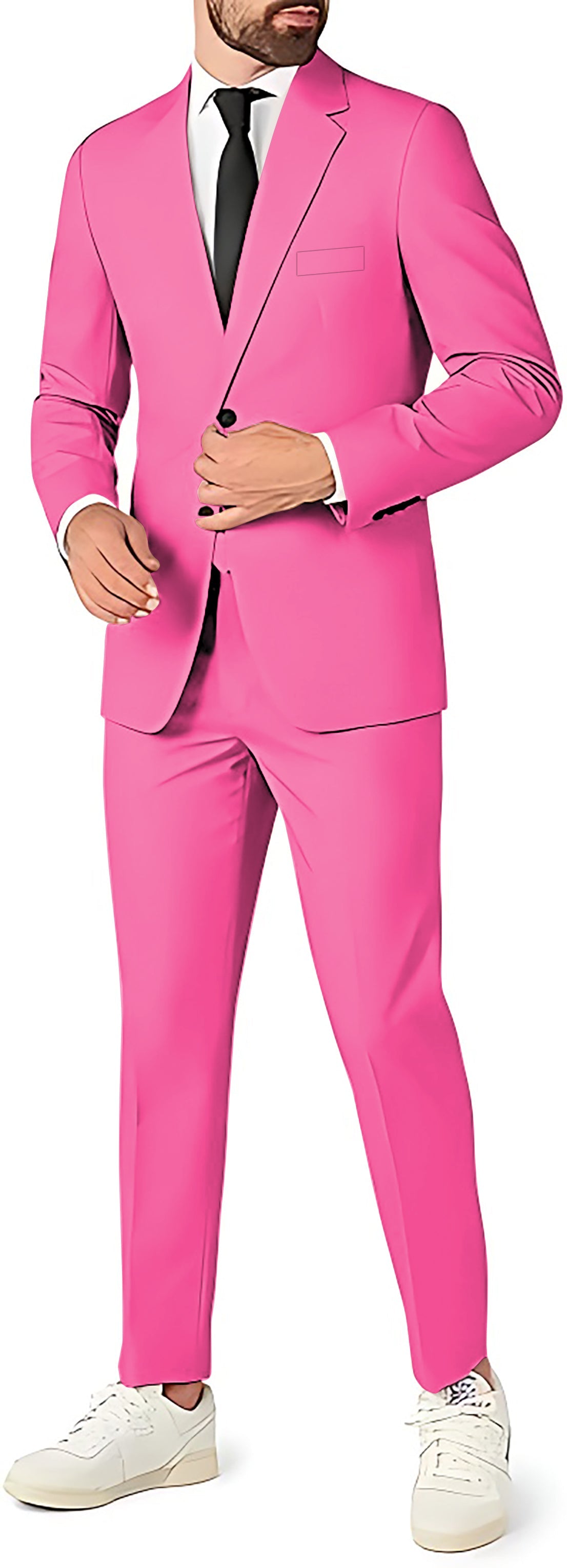 Men's pure fuchsia party suit with blazer, pants, and vest in slim fit style