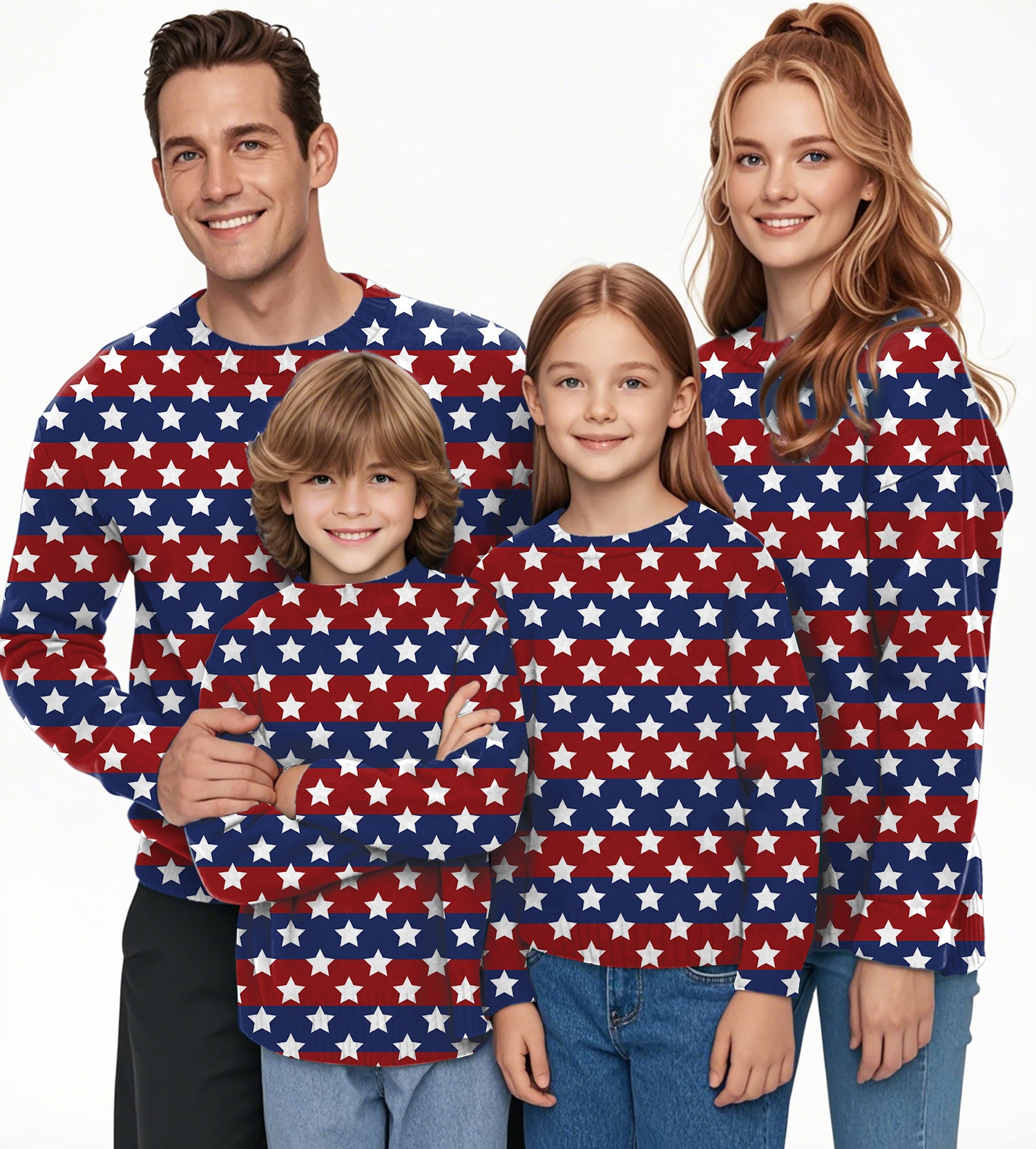 US Flag Stars Crewneck Pullover Ugly Sweater Men Women boy girl family