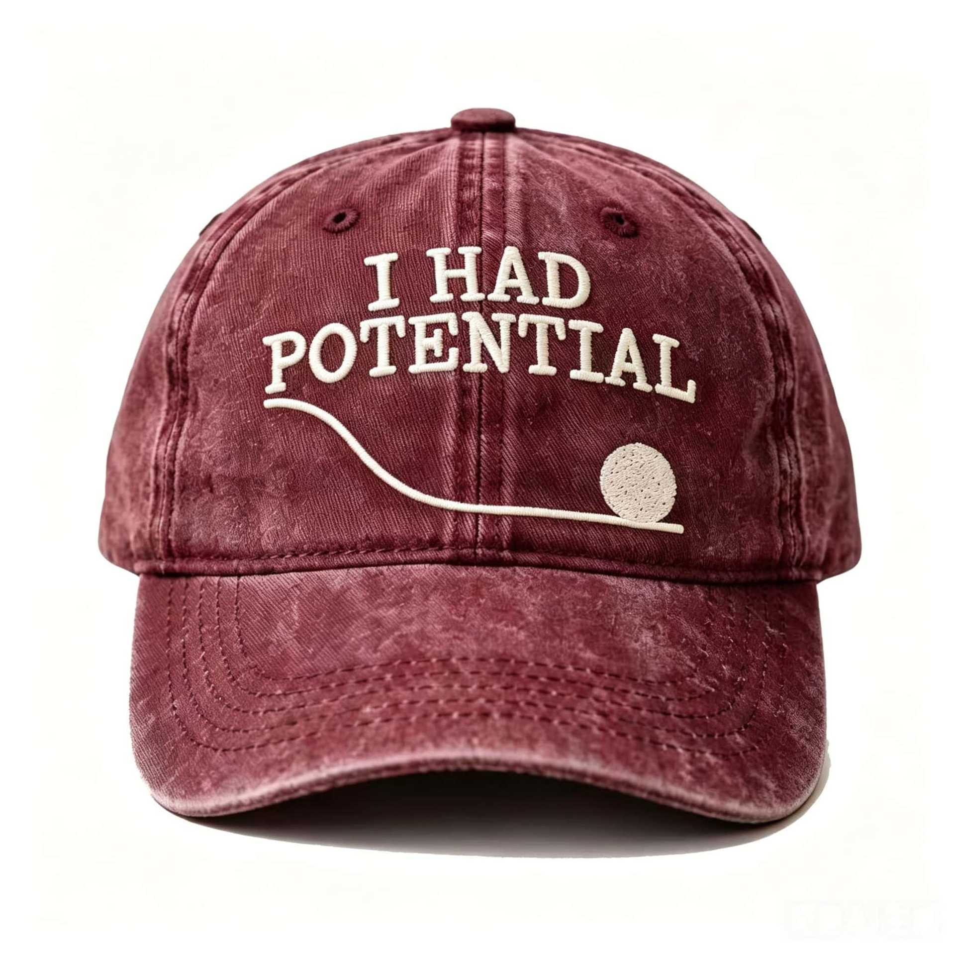 Embroidered I Had Potential Golf White Name Hats